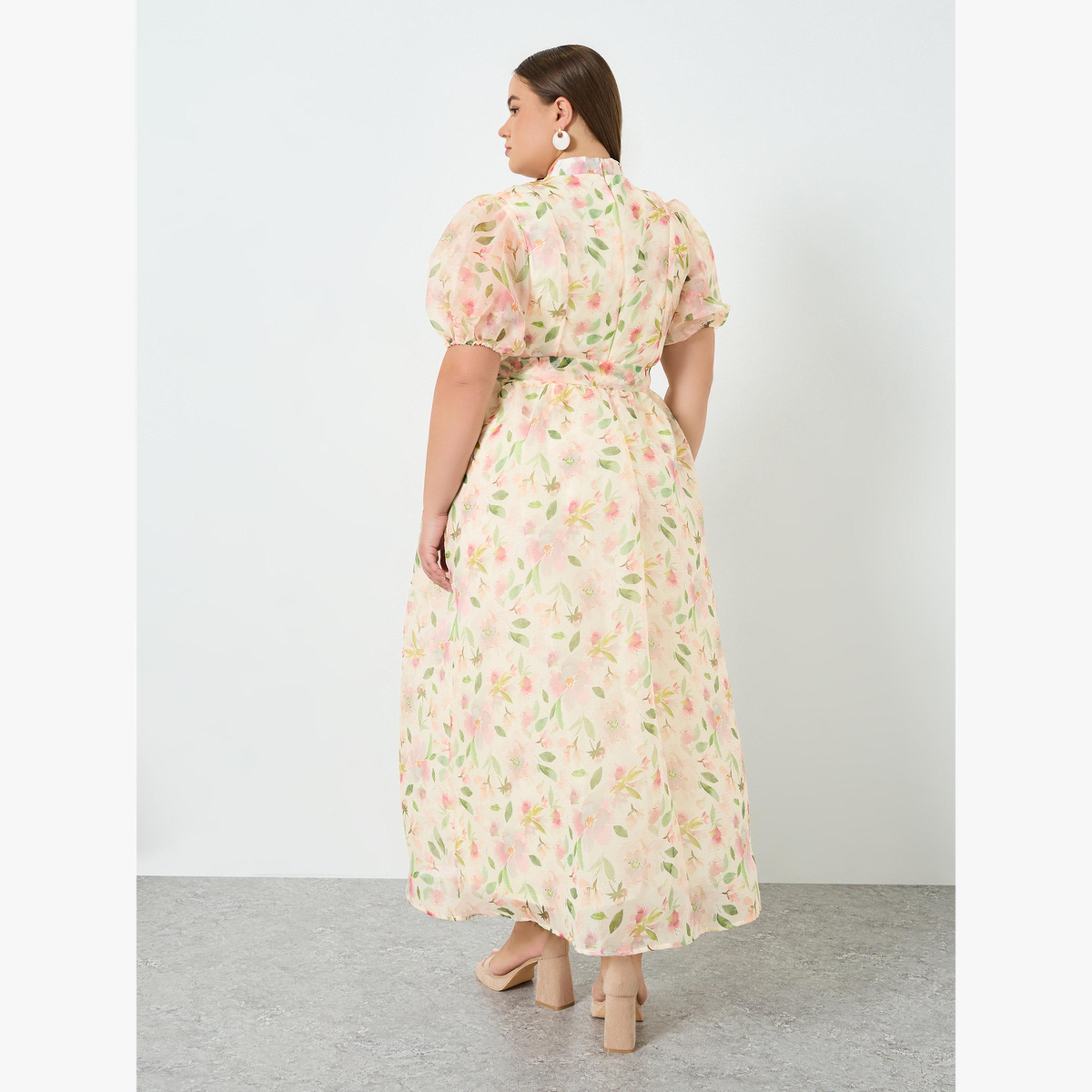 Styli Plus Size Floral Print Puff Sleeves A-Line Maxi Dress-women-clothing-dresses-image-4