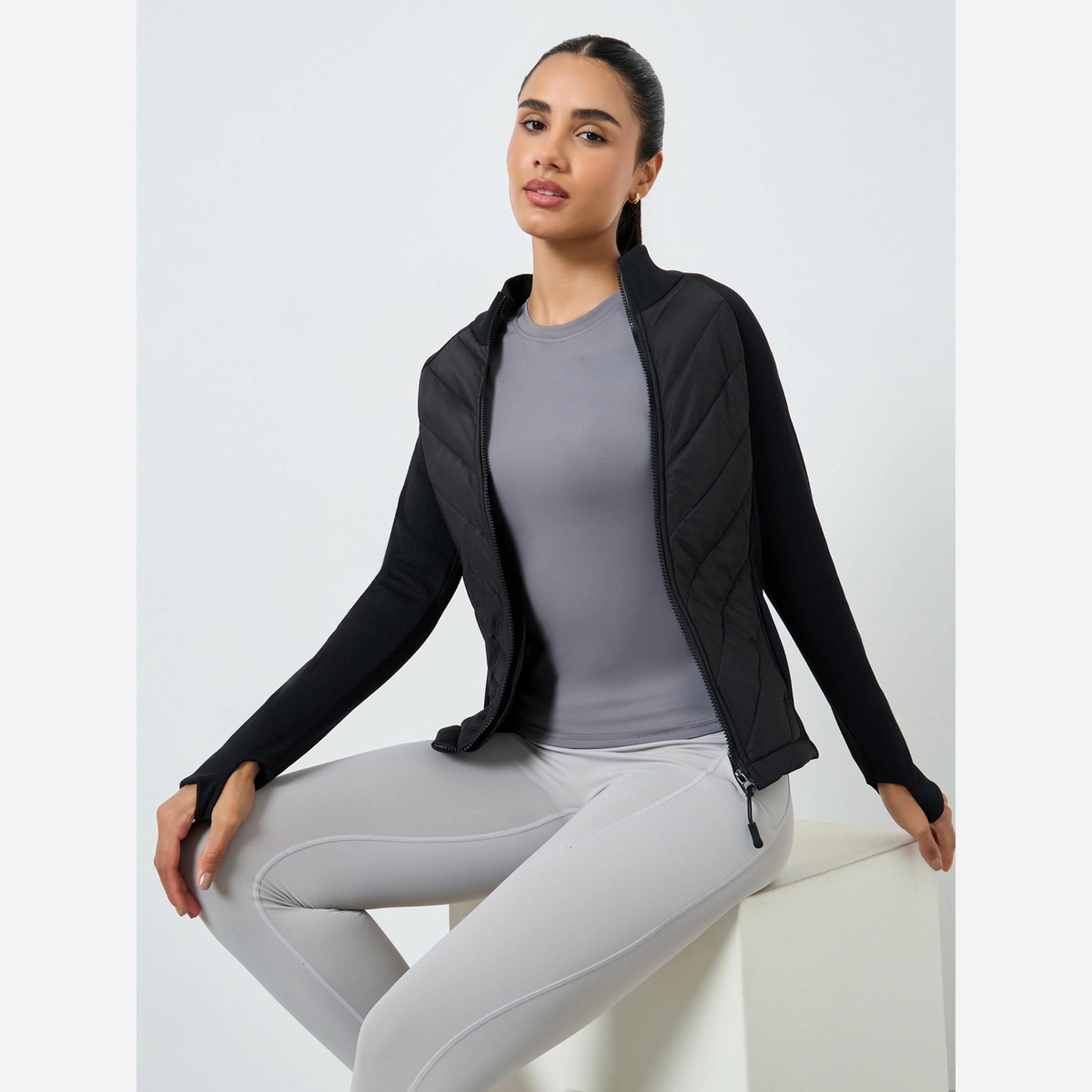 ستايلي - جاكيت مبطن أكمام طويلة وفتحة للإبهام وسحاب كامل-women-clothing-sportswearandactivewear-coatsandjackets-jackets-image-2