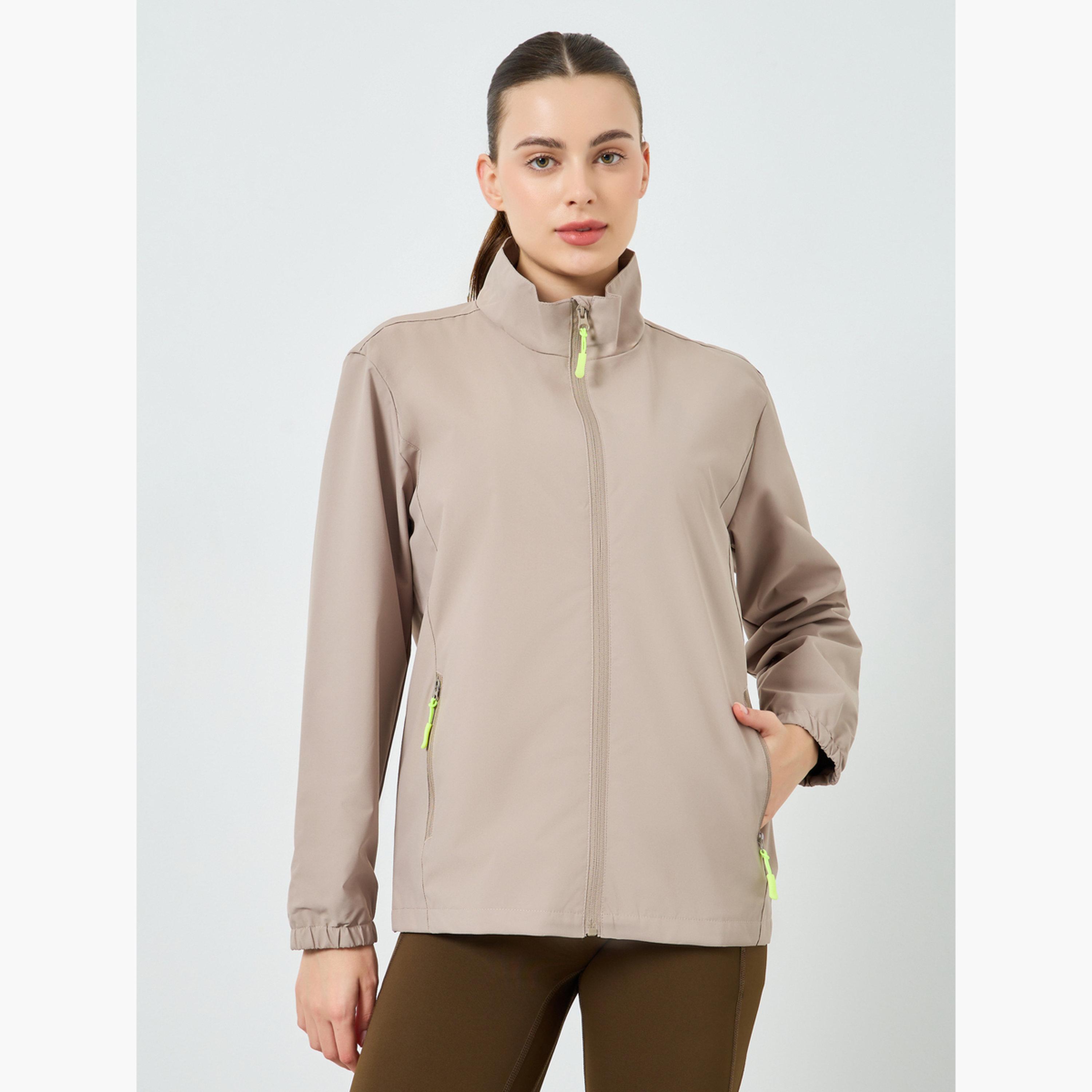 Styli Women Beige Windbreaker Contrast Zip Jacket-women-winterwear-coatsandjackets-jackets-image-1