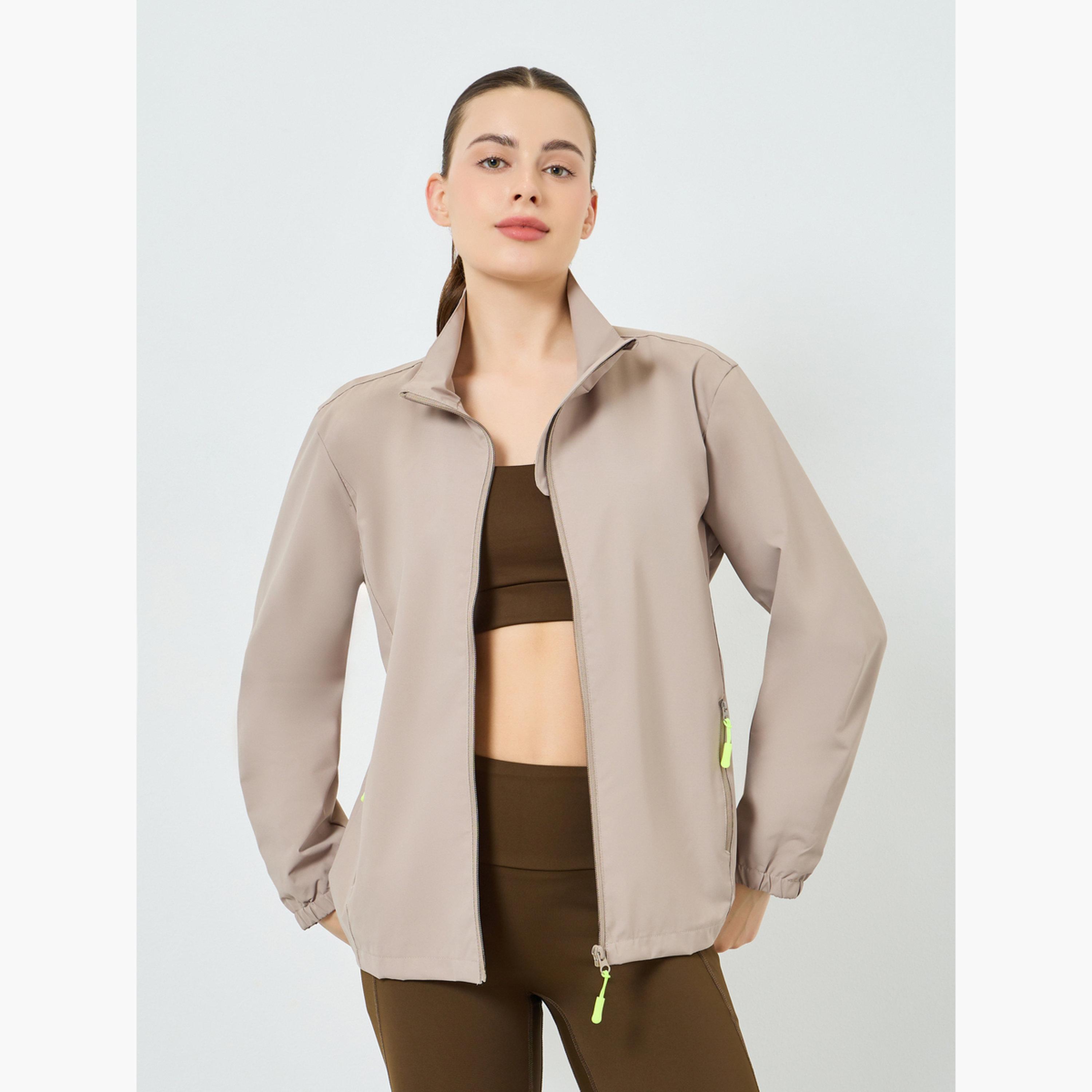 Styli Women Beige Windbreaker Contrast Zip Jacket-women-winterwear-coatsandjackets-jackets-image-3