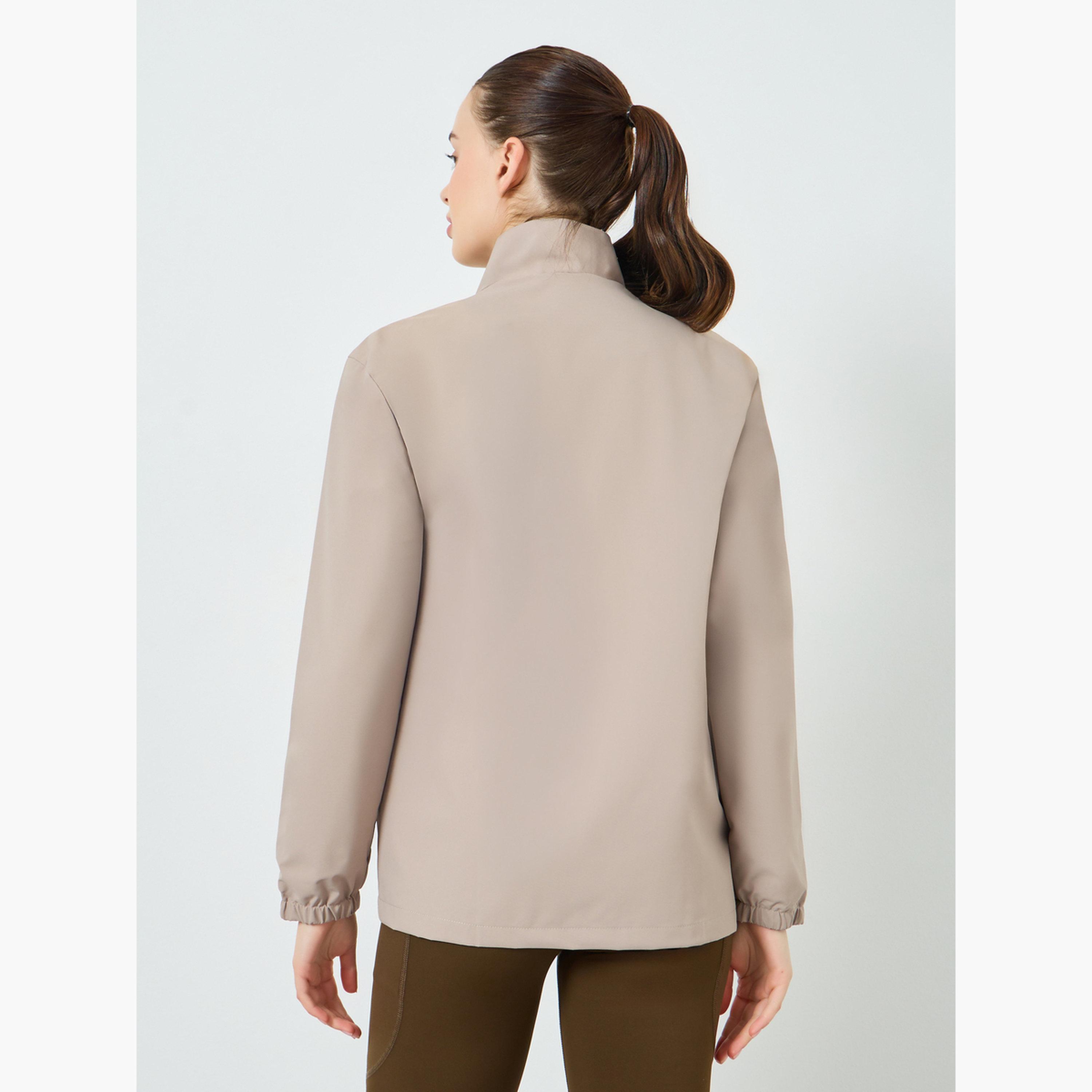 Styli Women Beige Windbreaker Contrast Zip Jacket-women-winterwear-coatsandjackets-jackets-image-4