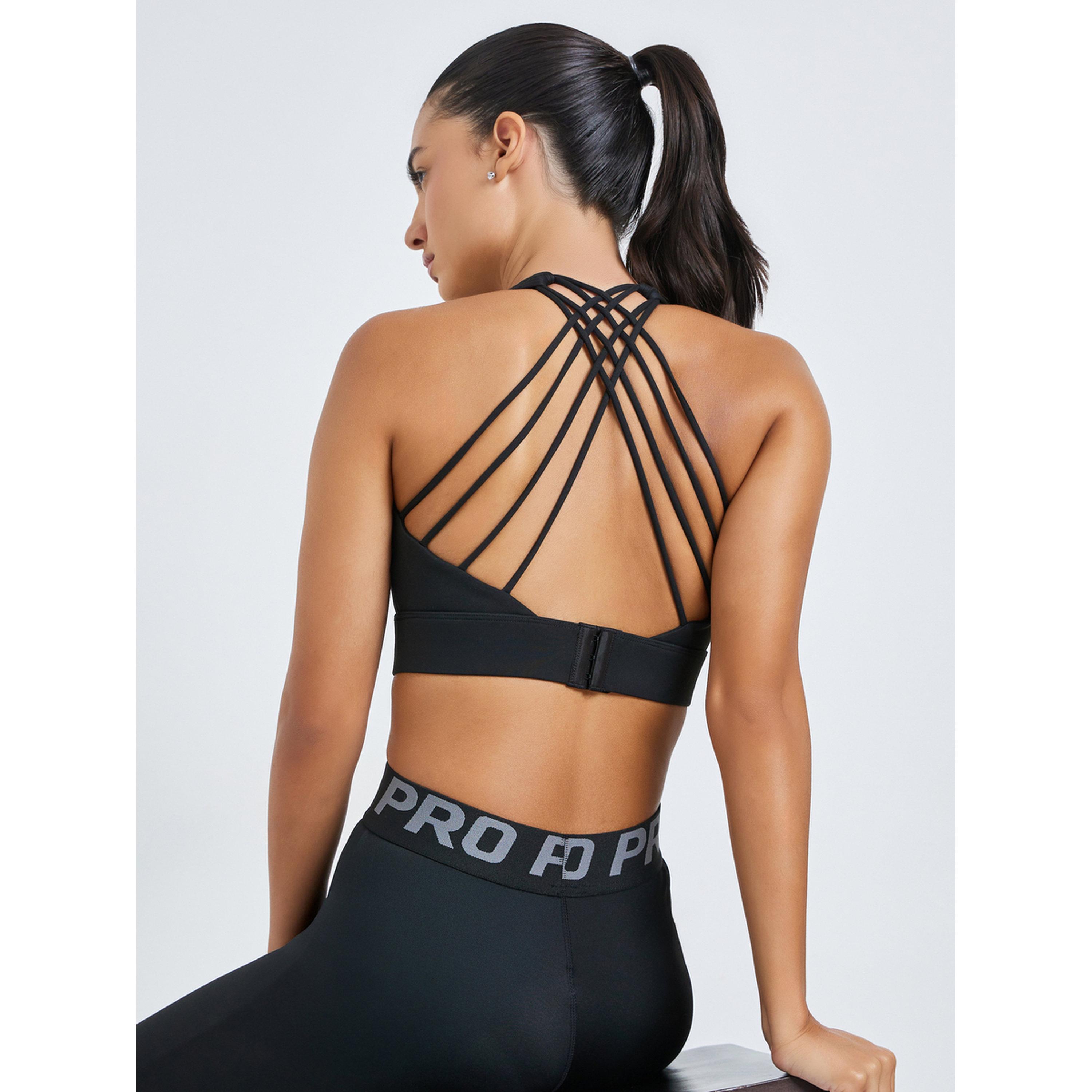 Styli Black Multi Back Strap Hook and Eye Sports Bra - Medium Support-women-clothing-sportswearandactivewear-sportsbras-image-3