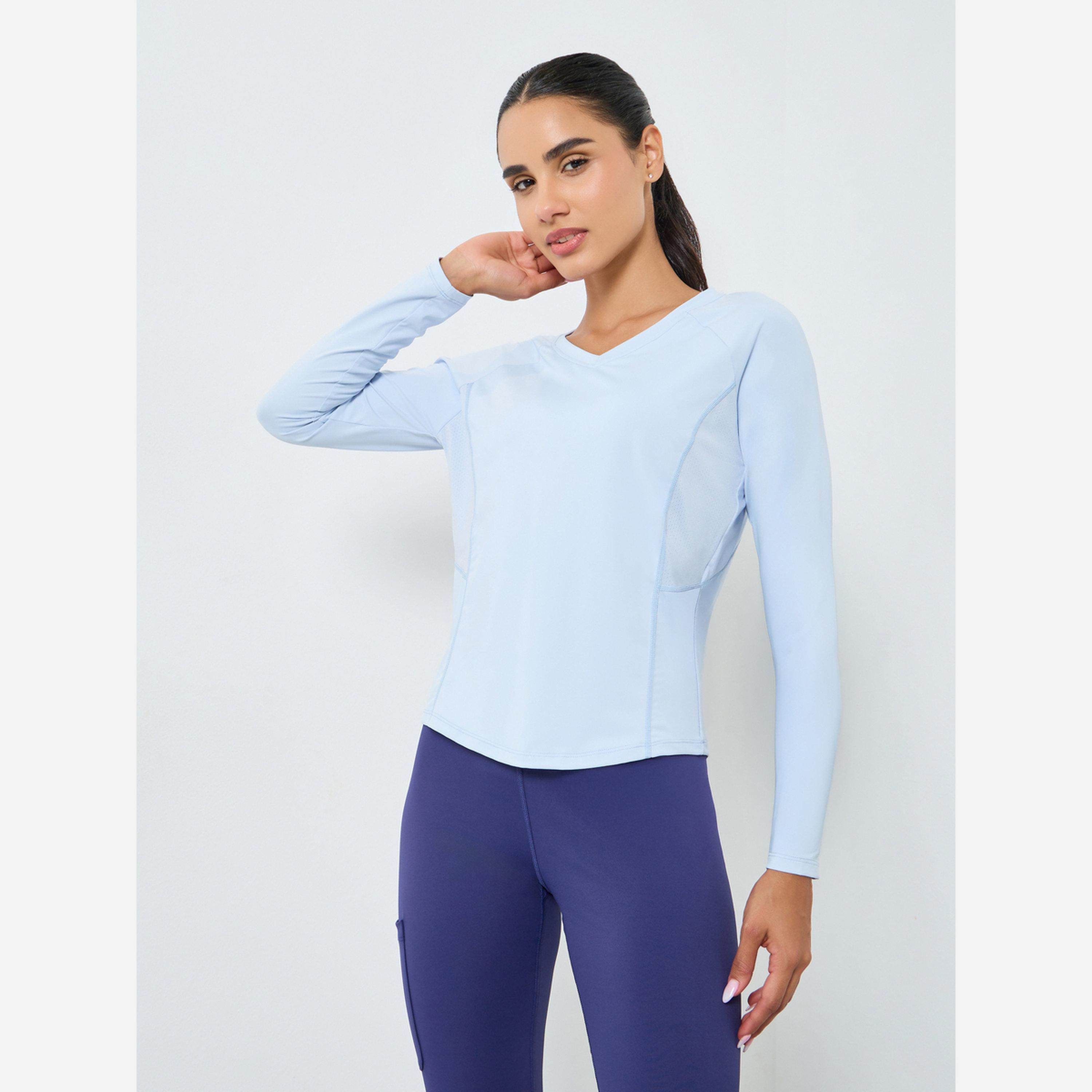 ستايلي - بلوزة أكمام طويلة مع ظهر حرف U مقلوب مشبك-women-clothing-tshirts-image-1