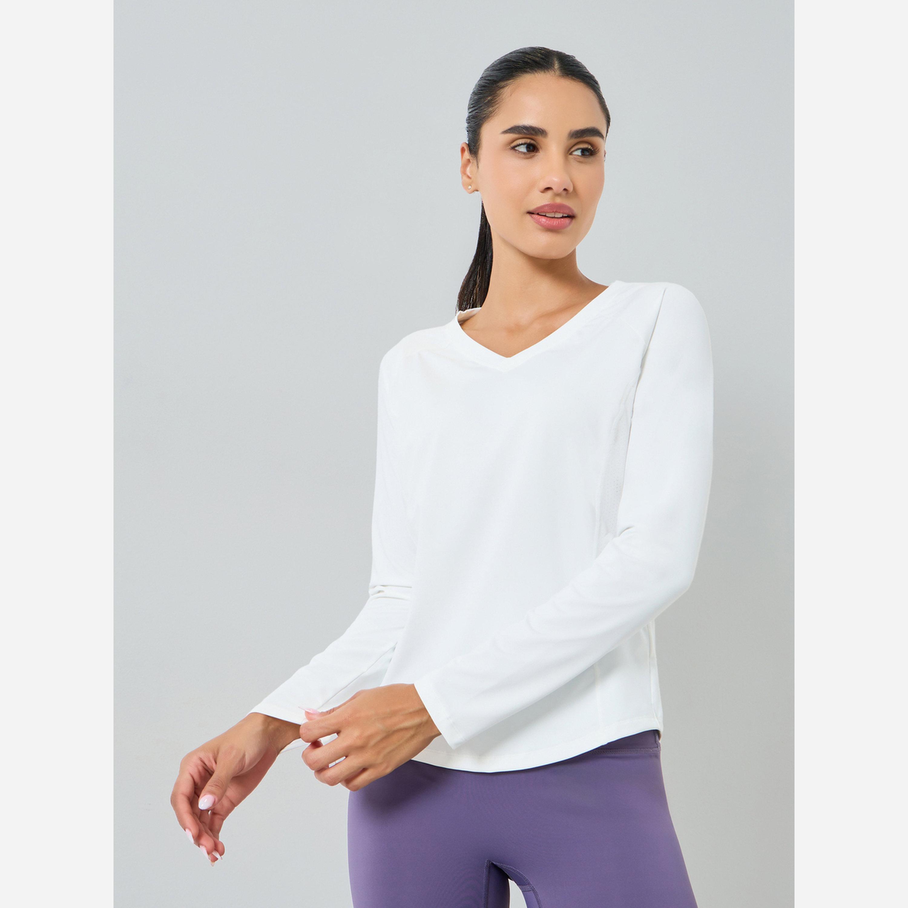 ستايلي - بلوزة أكمام طويلة مع ظهر حرف U مقلوب مشبك-women-clothing-tshirts-image-1