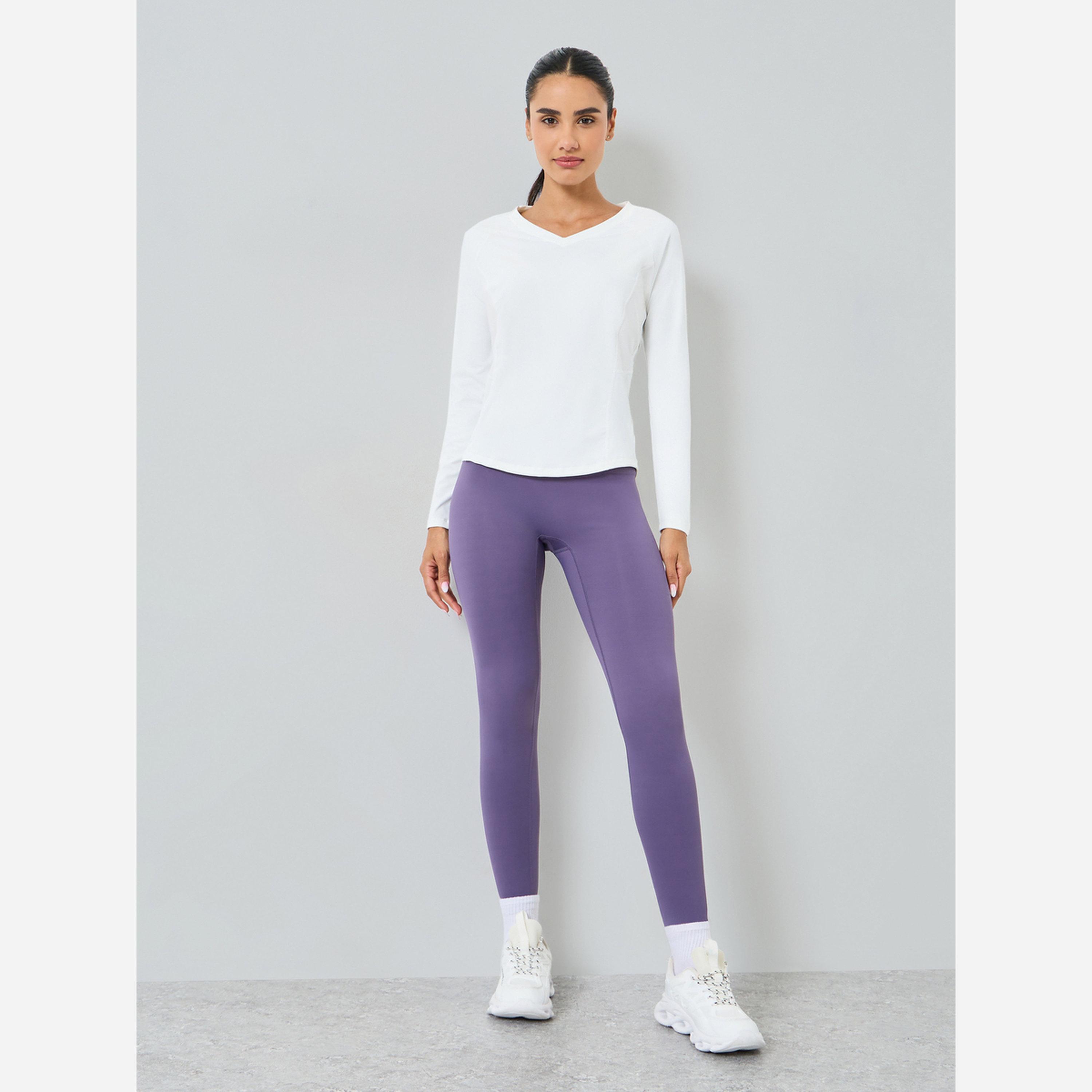 Styli Back Inverted U Shape Mesh Insert Long Sleeve Top-women-clothing-tshirts-image-2