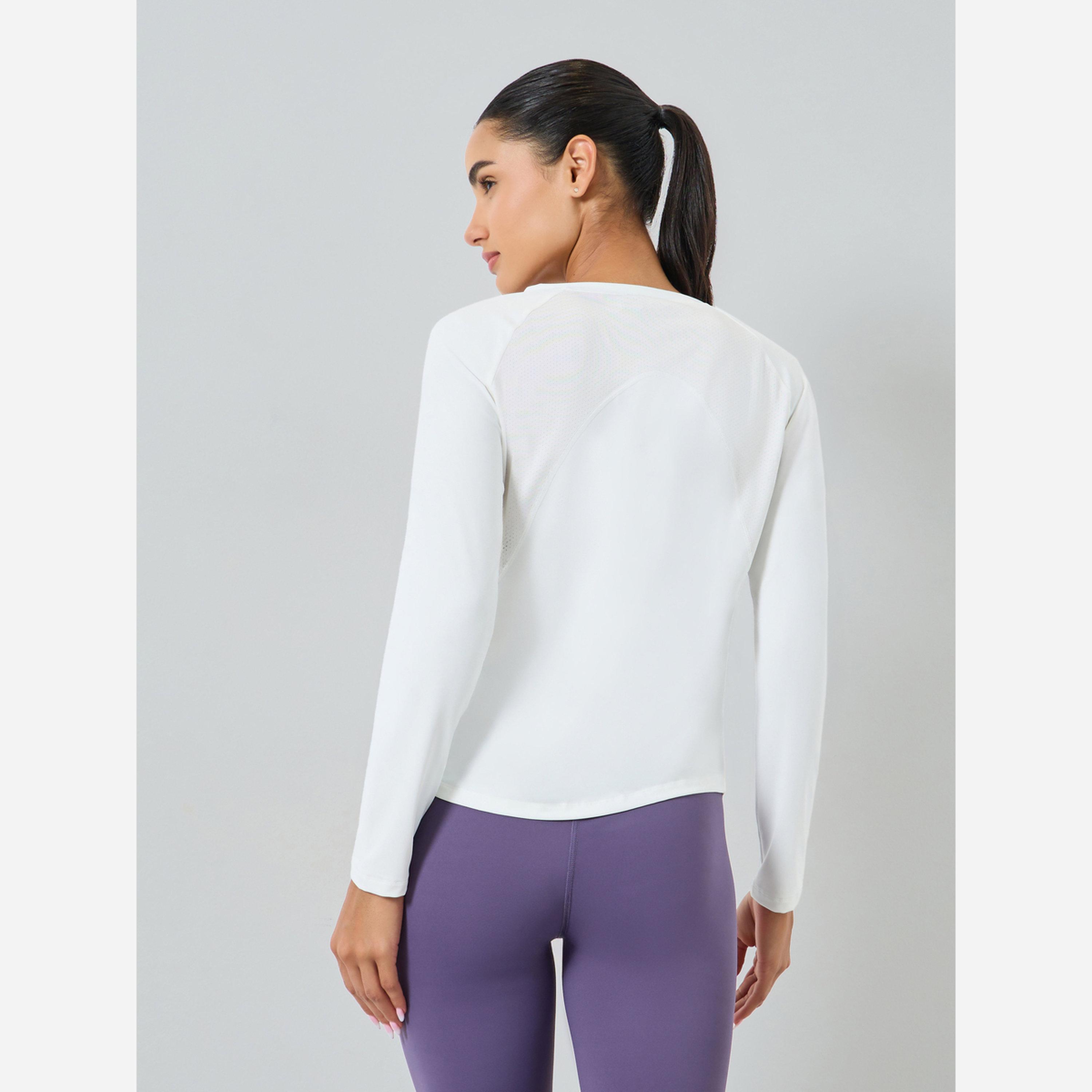 Styli Back Inverted U Shape Mesh Insert Long Sleeve Top-women-clothing-tshirts-image-4