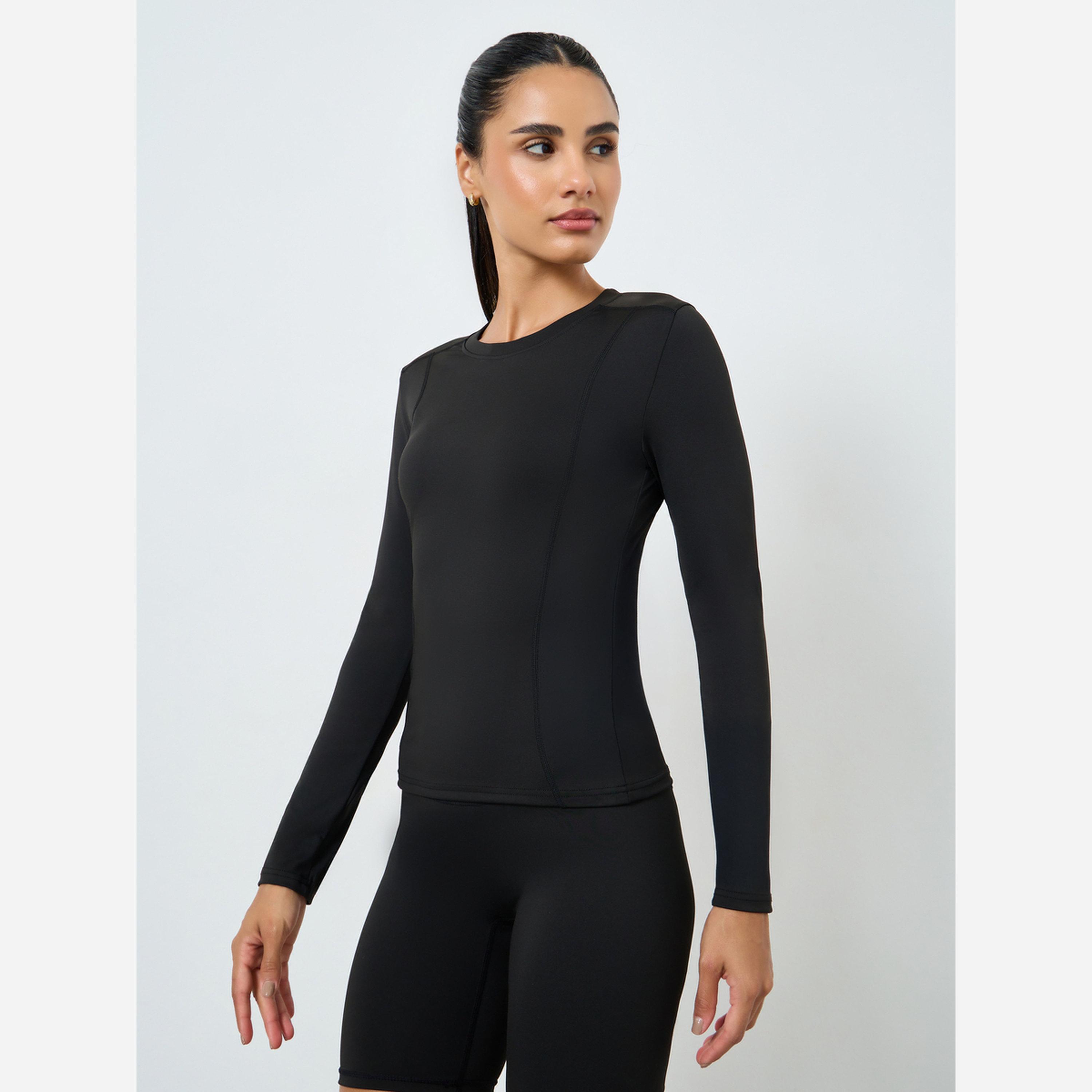 ستايلي - بلوزة أكمام طويلة ضيقة ورقبة دائرية-women-clothing-sportswearandactivewear-tshirtsandvests-image-1