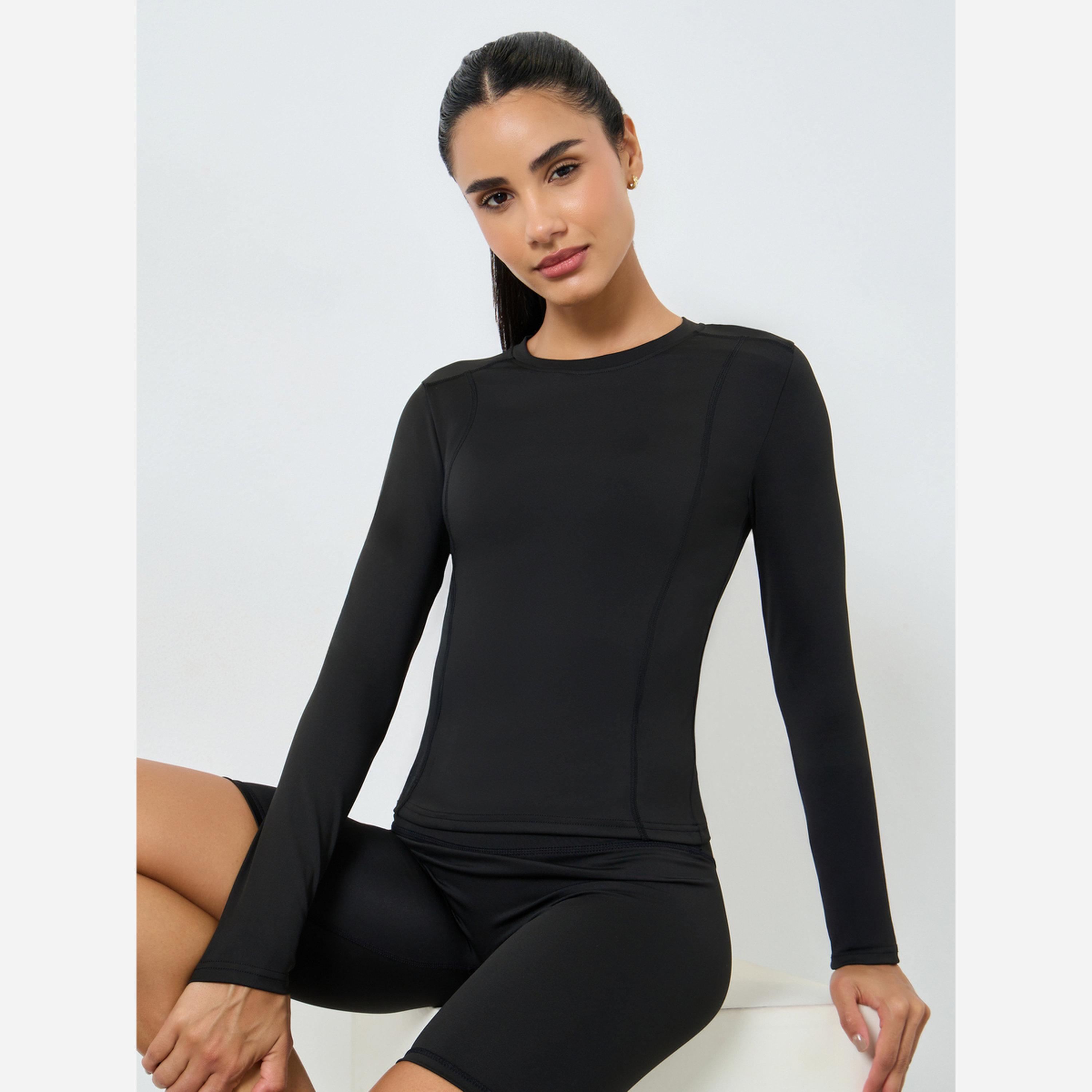 Styli Round Neck Fitted Long Sleeve Top-women-clothing-sportswearandactivewear-tshirtsandvests-image-2