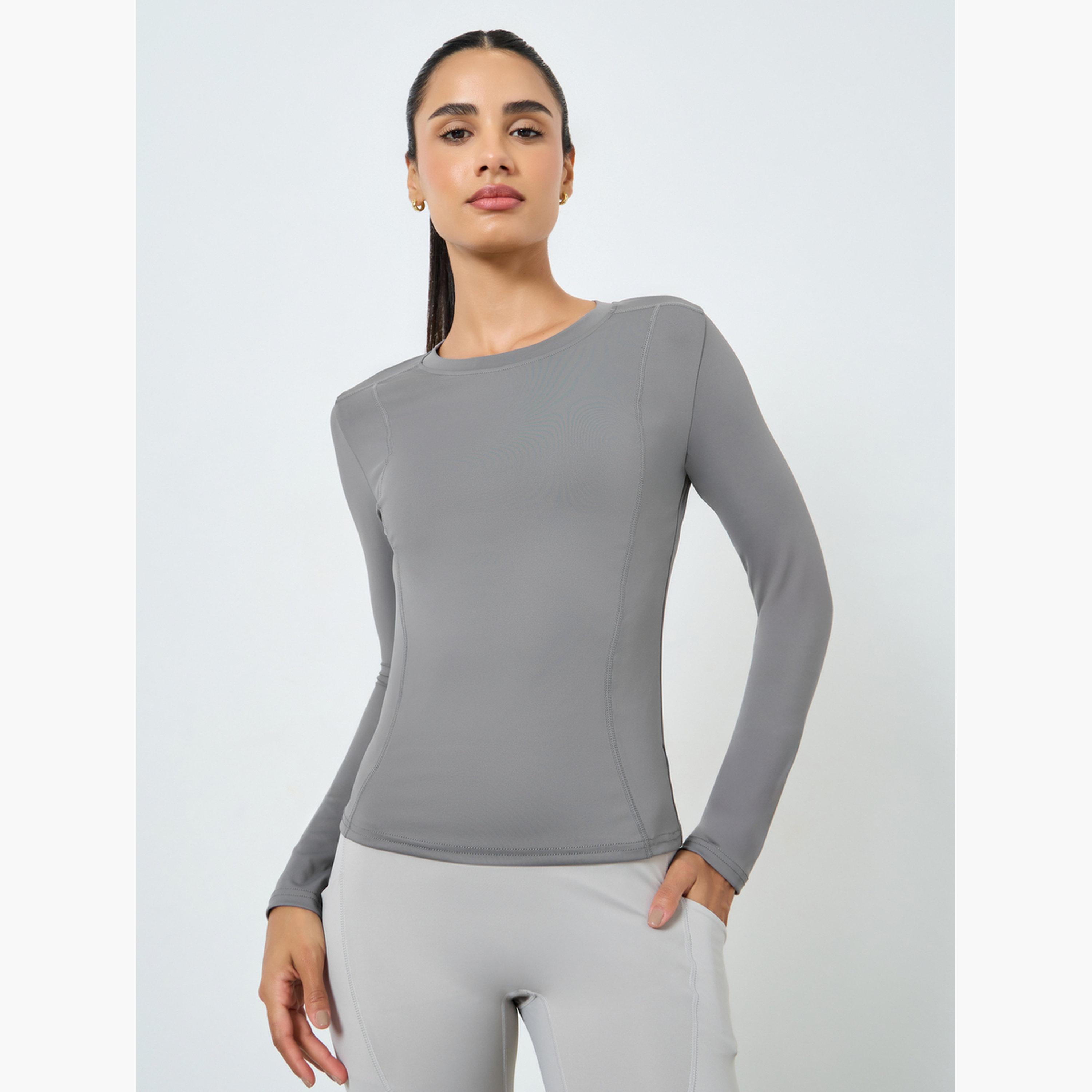 بلوزة بقصة ضيقة بياقة دائرية وأكمام طويلة-women-clothing-tshirts-image-1