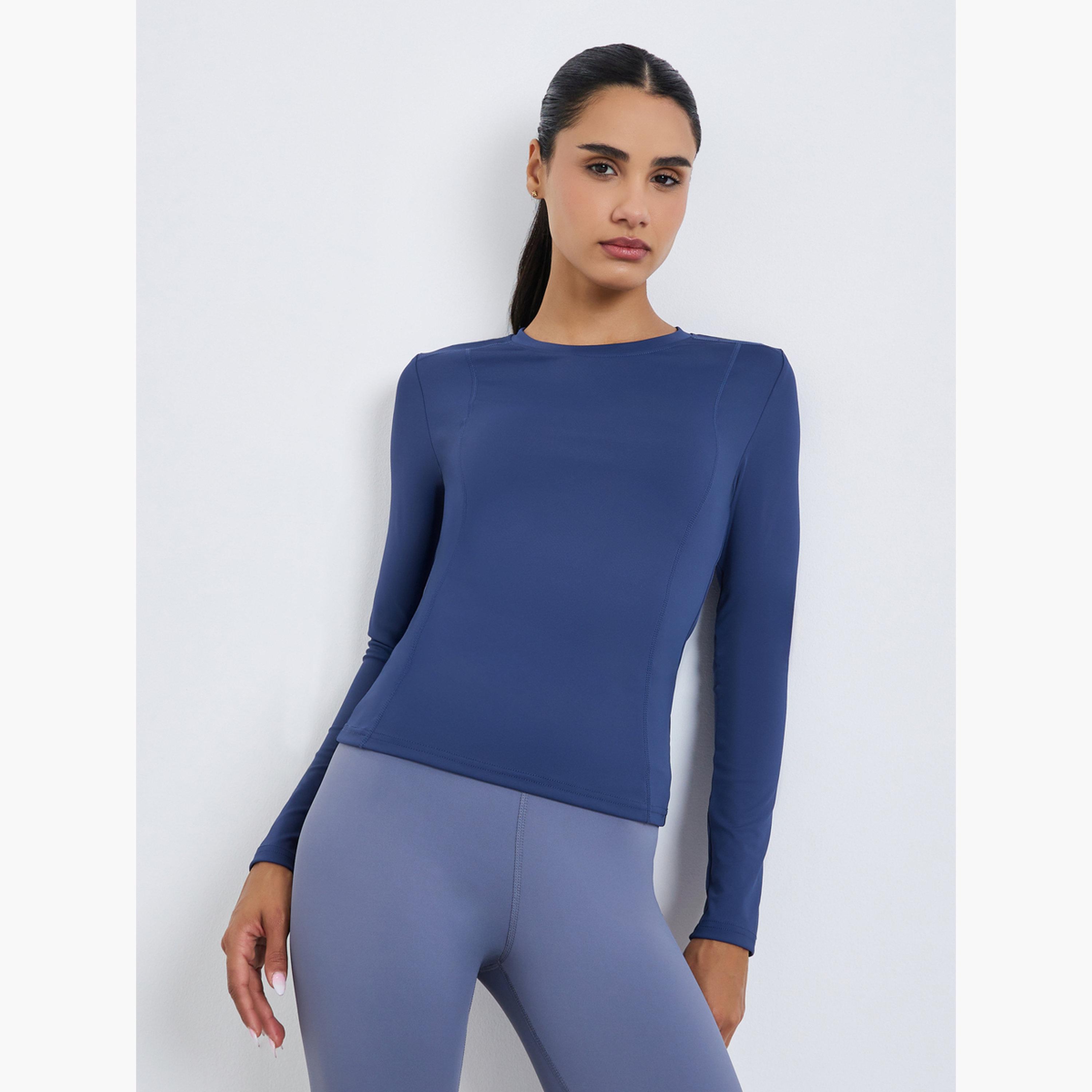 بلوزة بأكمام طويلة وقصة ضيقة بياقة دائرية-women-clothing-tshirts-image-1