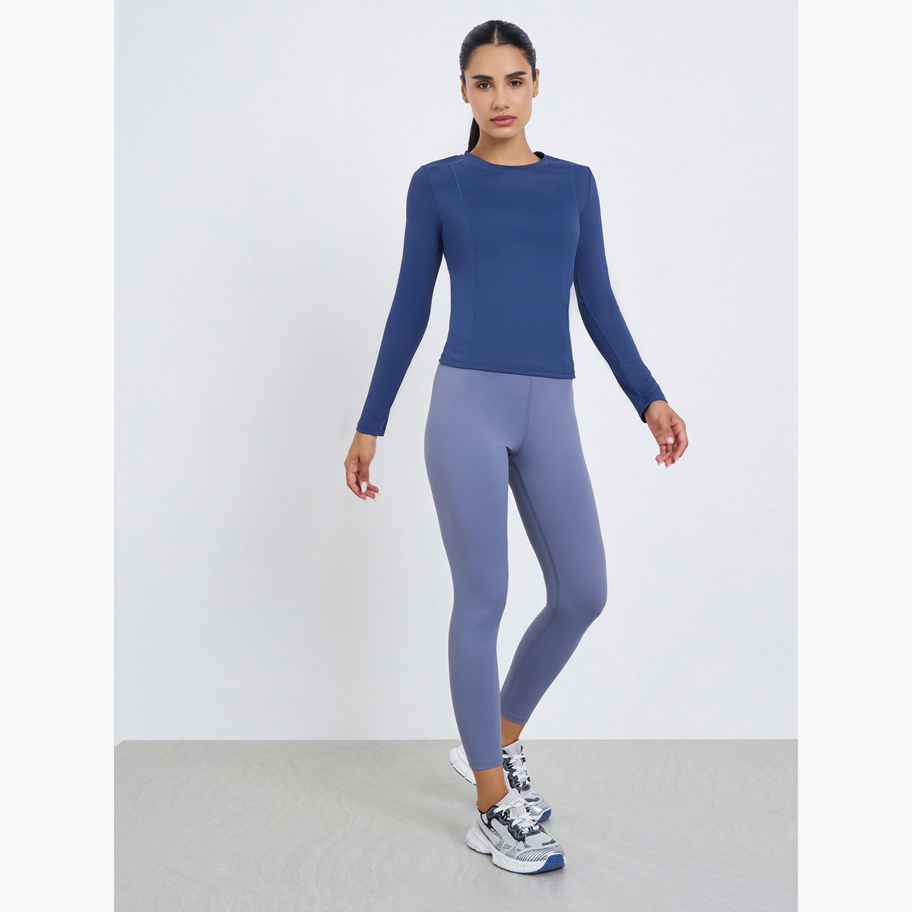 Styli Navy Blue Fitted Round Neck Long Sleeve Top-women-clothing-tshirts-image-2
