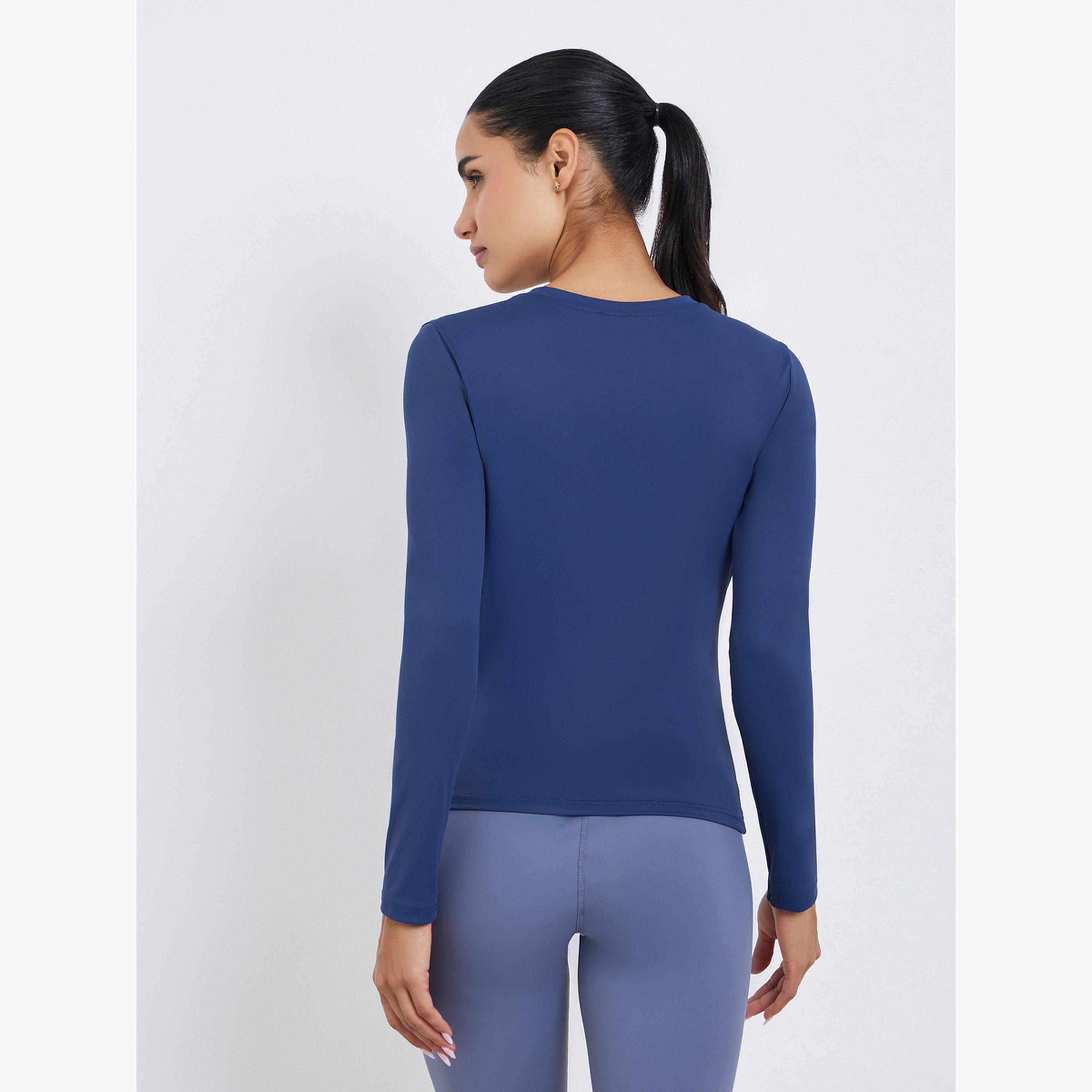 بلوزة بأكمام طويلة وقصة ضيقة بياقة دائرية-women-clothing-tshirts-image-3