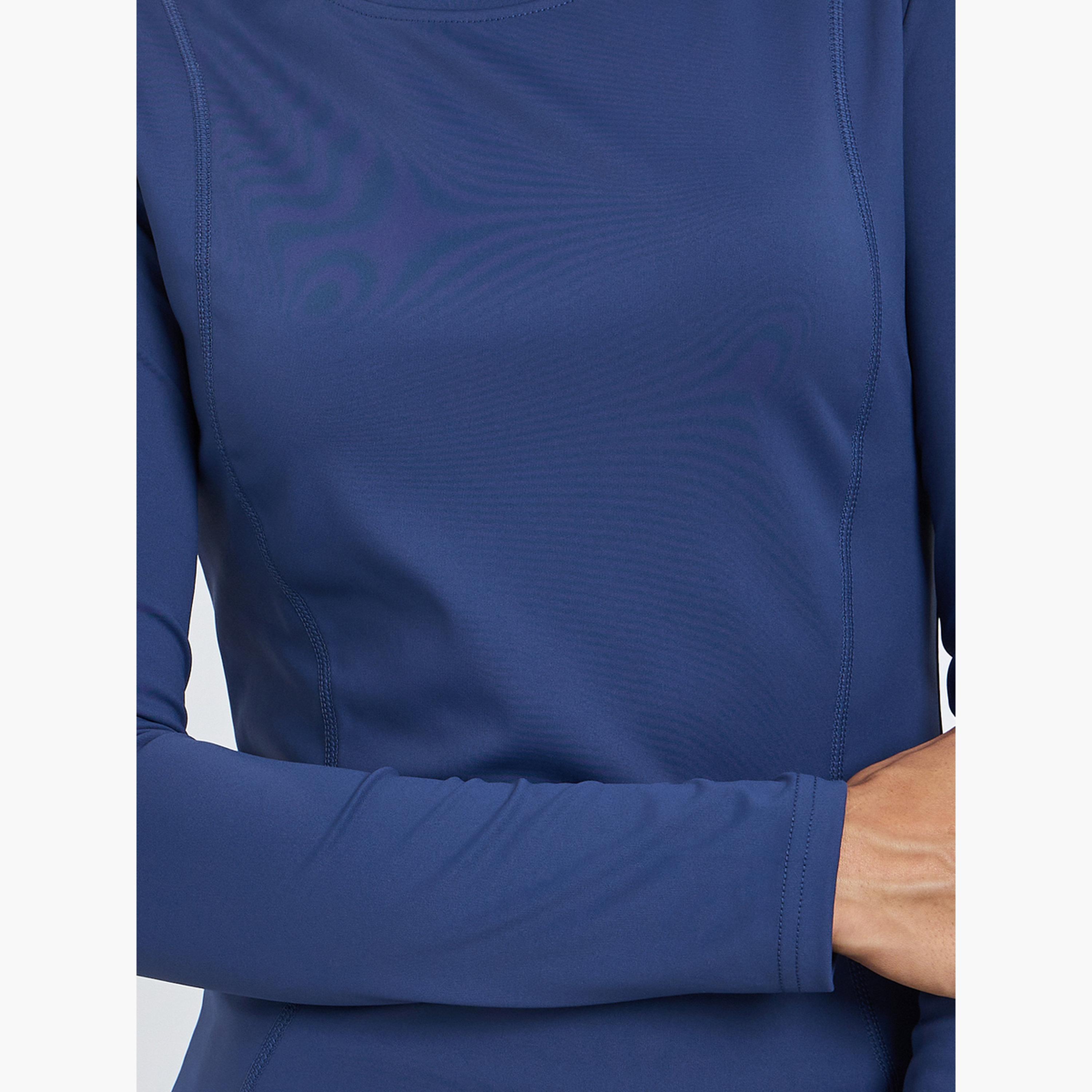 Styli Navy Blue Fitted Round Neck Long Sleeve Top-women-clothing-tshirts-image-4
