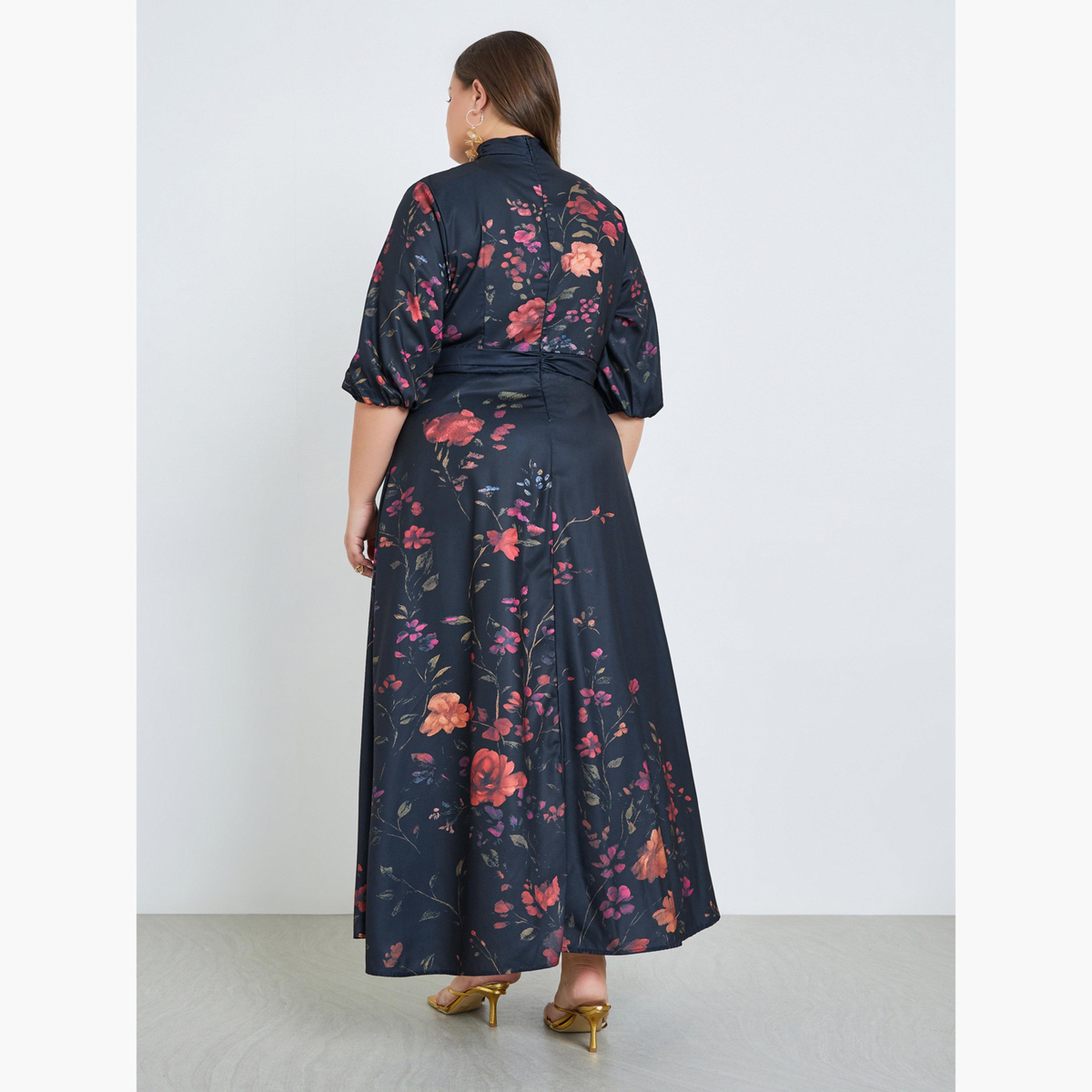 Styli Plus Size Floral Print Belted A-Line Maxi Dress-women-clothing-dresses-image-3