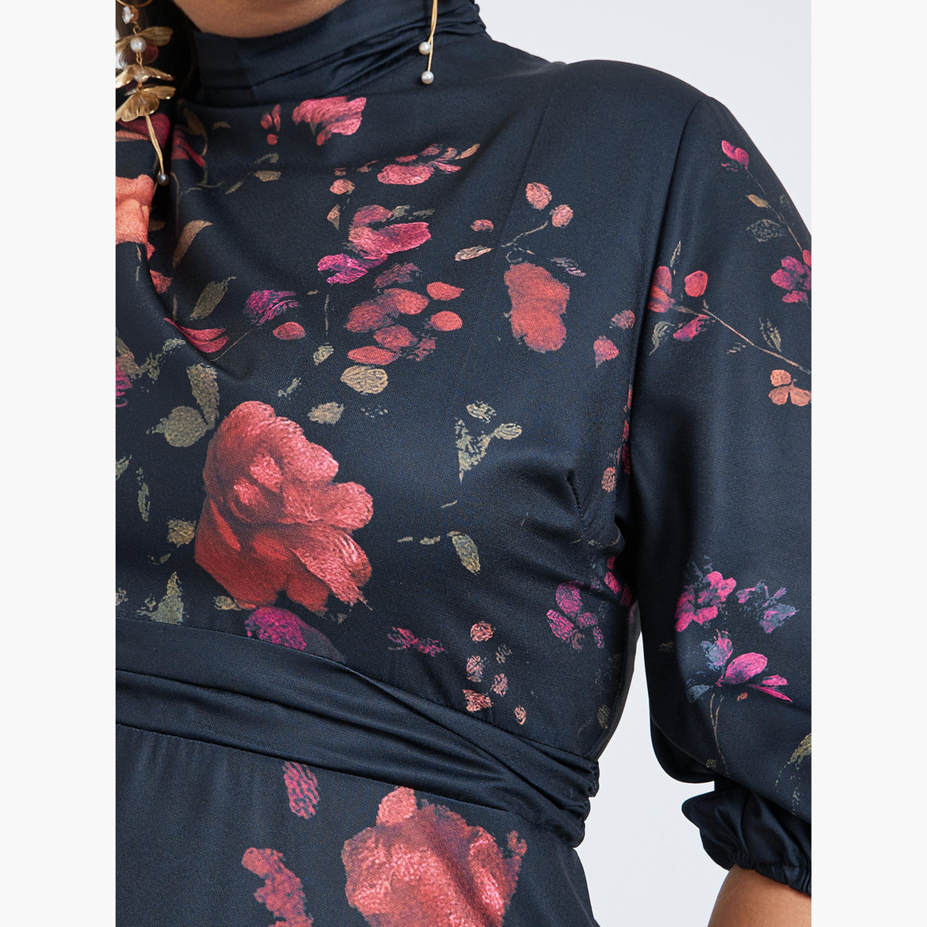 Styli Plus Size Floral Print Belted A-Line Maxi Dress-women-clothing-dresses-image-5