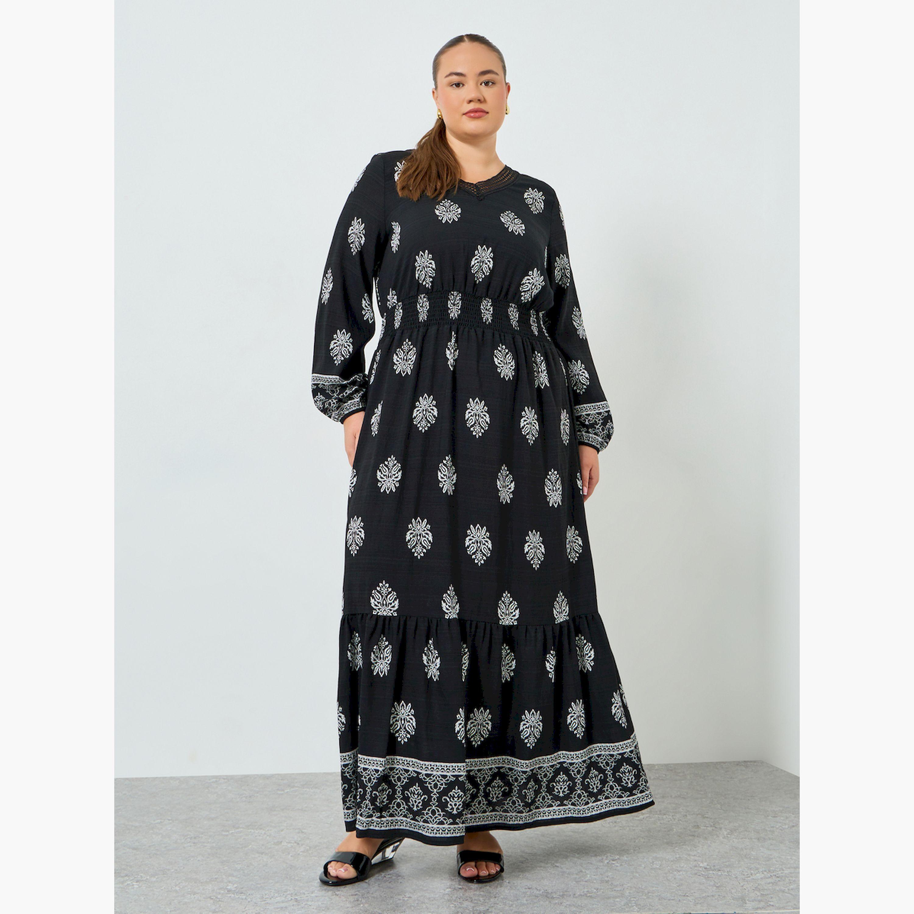 فستان طويل مقاس كبير مطبوع وحافة واسعة-women-clothing-dresses-image-3