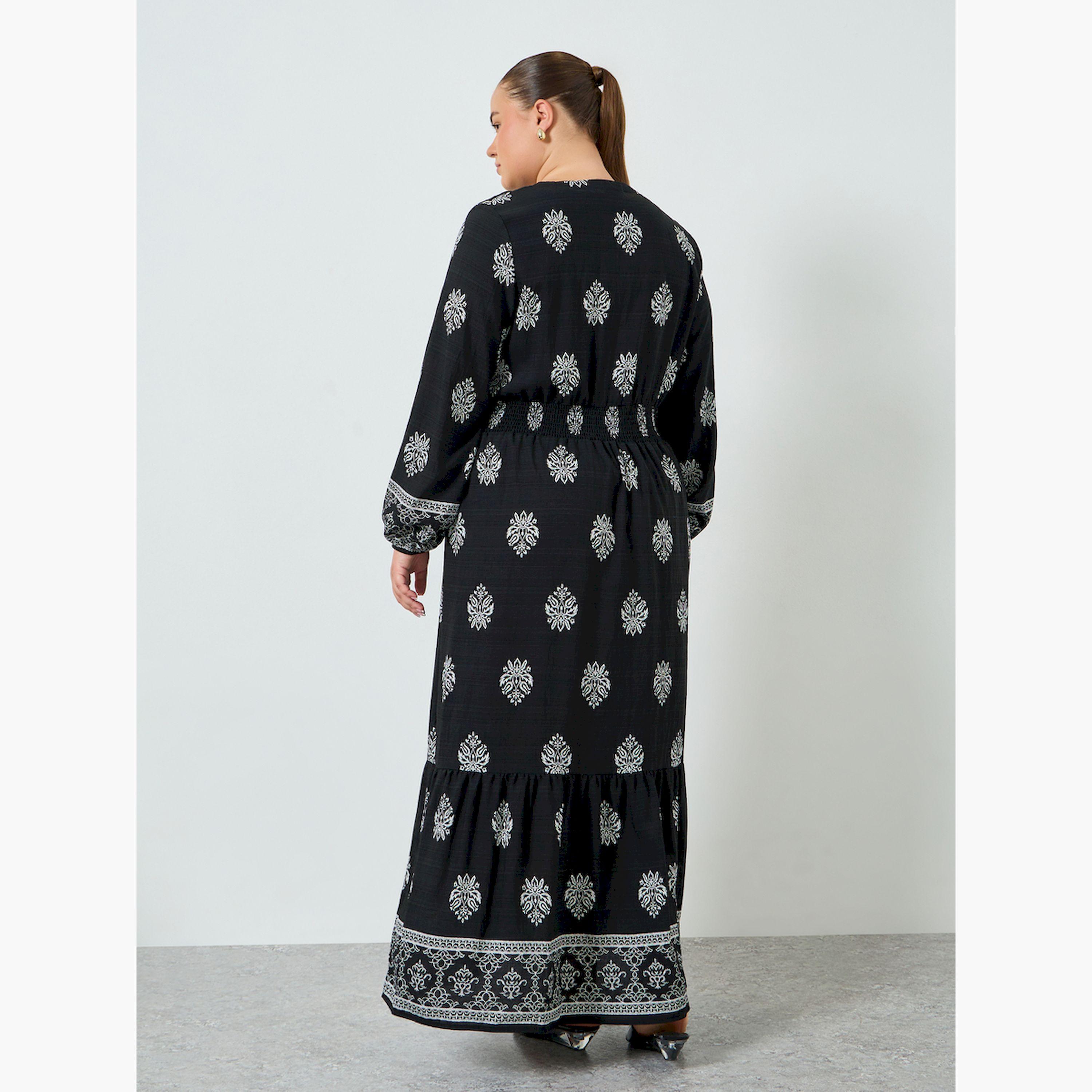 فستان طويل مقاس كبير مطبوع وحافة واسعة-women-clothing-dresses-image-4