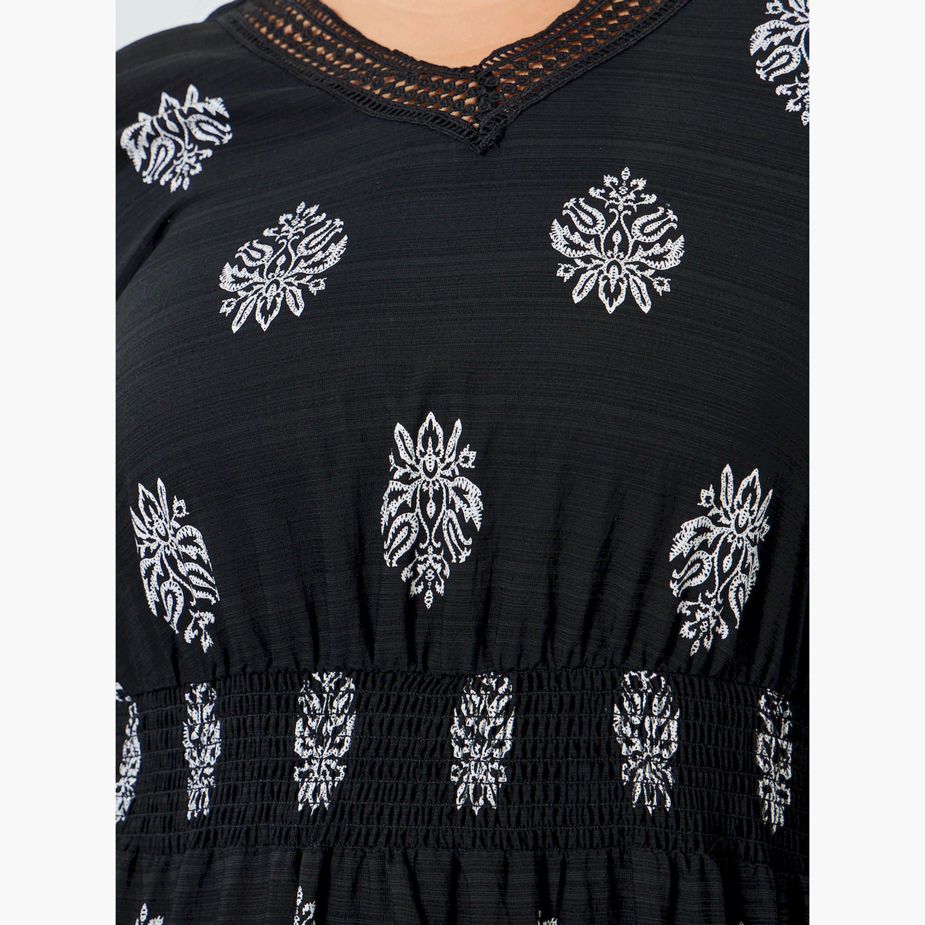 Styli Plus Size Black Printed A-Line Maxi Dress-women-clothing-dresses-image-5