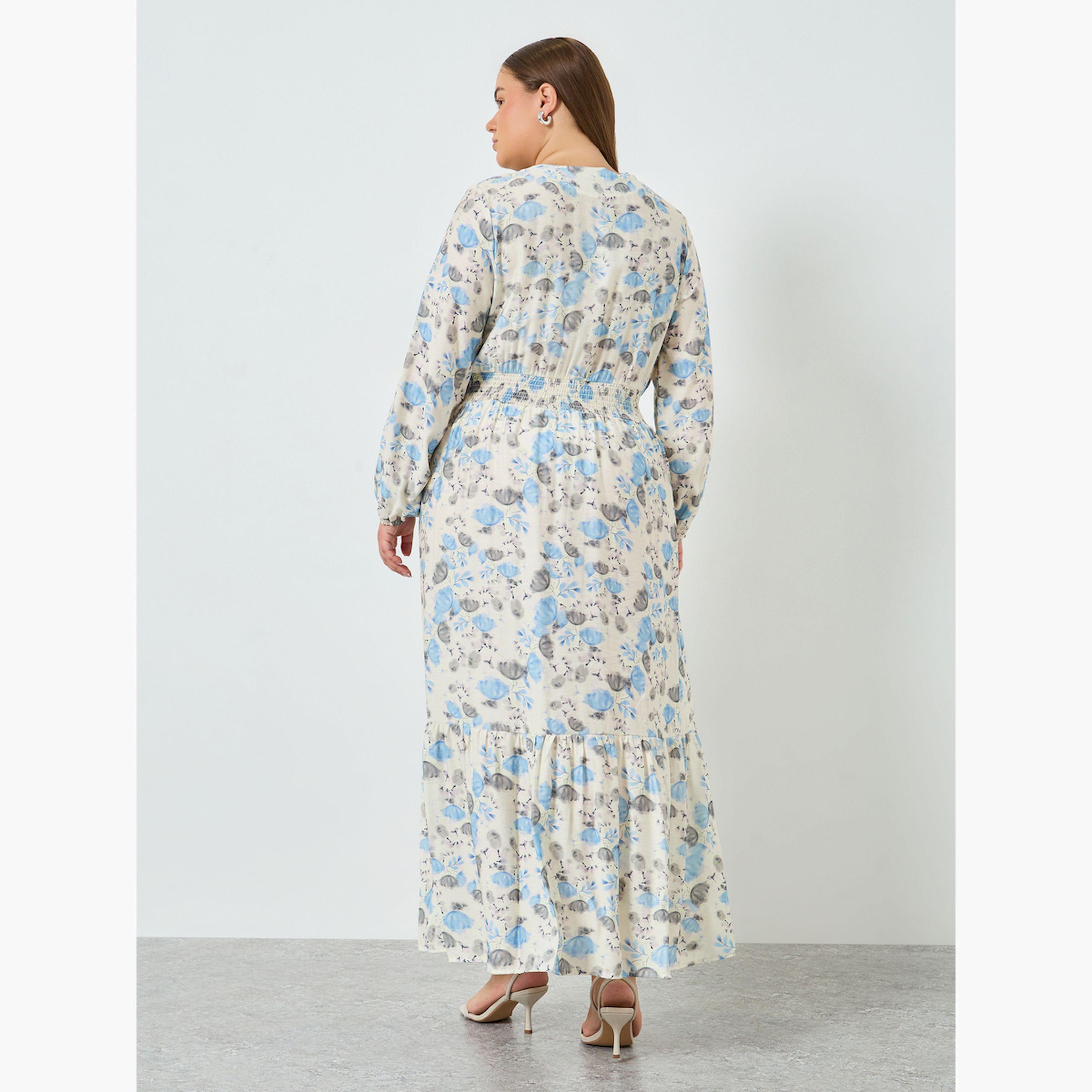 فستان طويل مقاس كبير بنقشة الزهور وحافة واسعة-women-clothing-dresses-image-4