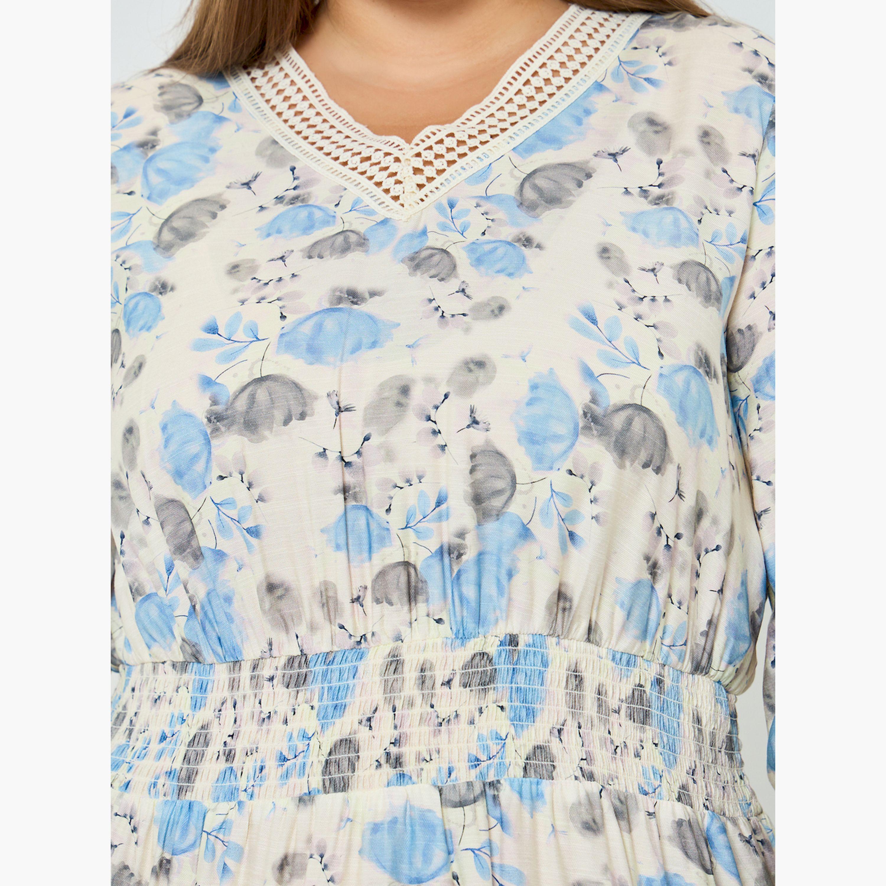 فستان طويل مقاس كبير بنقشة الزهور وحافة واسعة-women-clothing-dresses-image-5