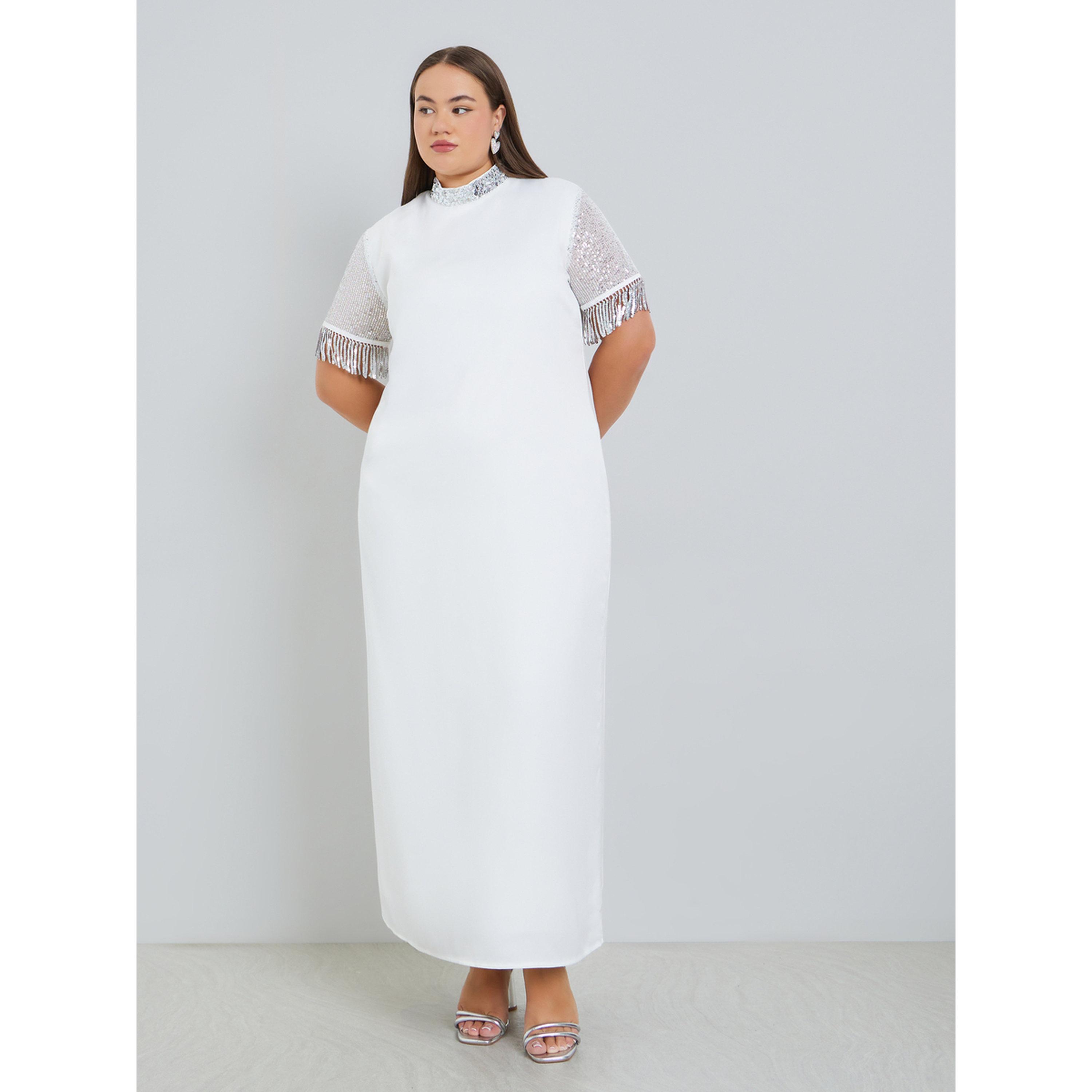 فستان أوف وايت مزين وقصة مستقيمة مقاس كبير-women-clothing-dresses-image-1