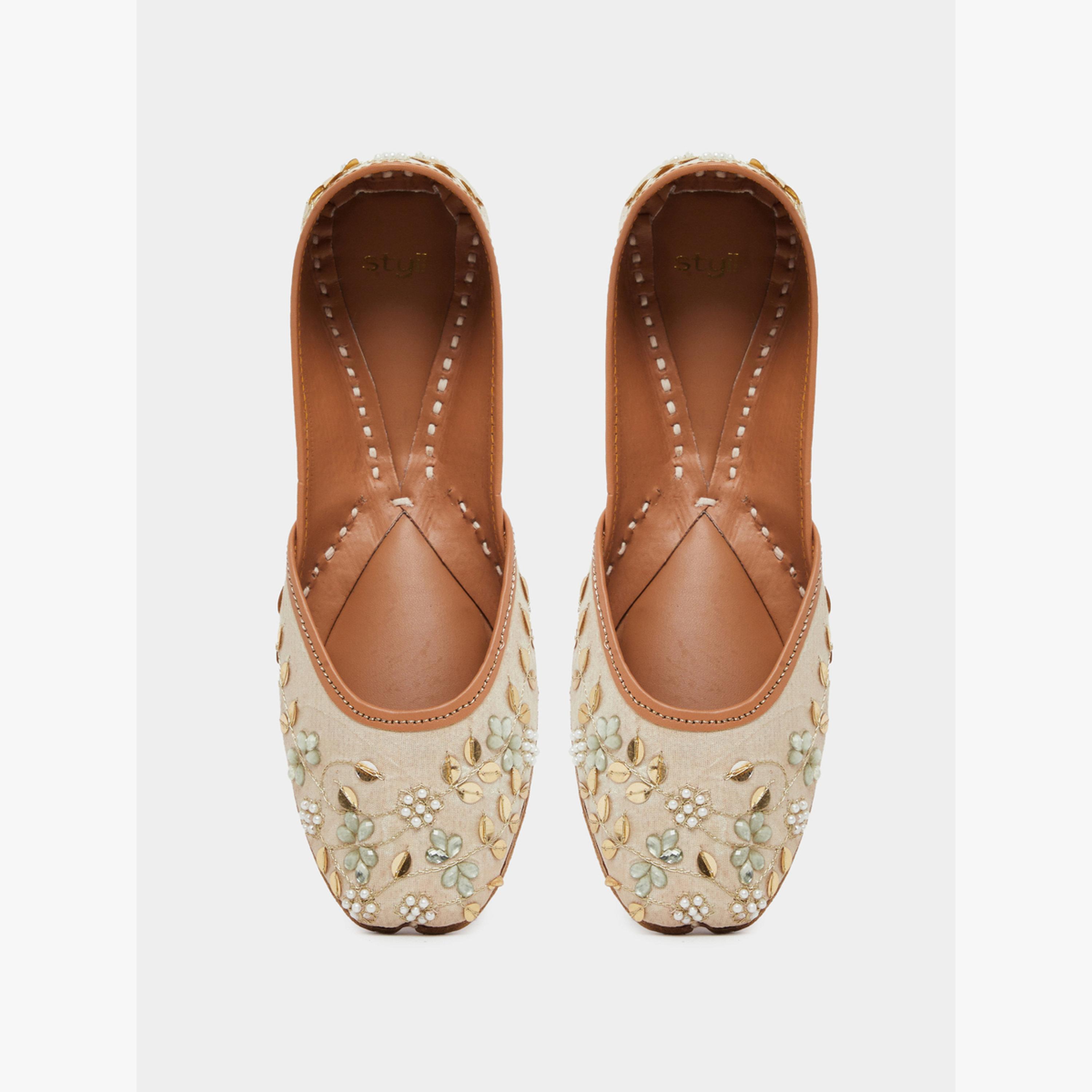 Styli Beige Embroidered Jutti-women-shoes-flats-ballerinas-image-3