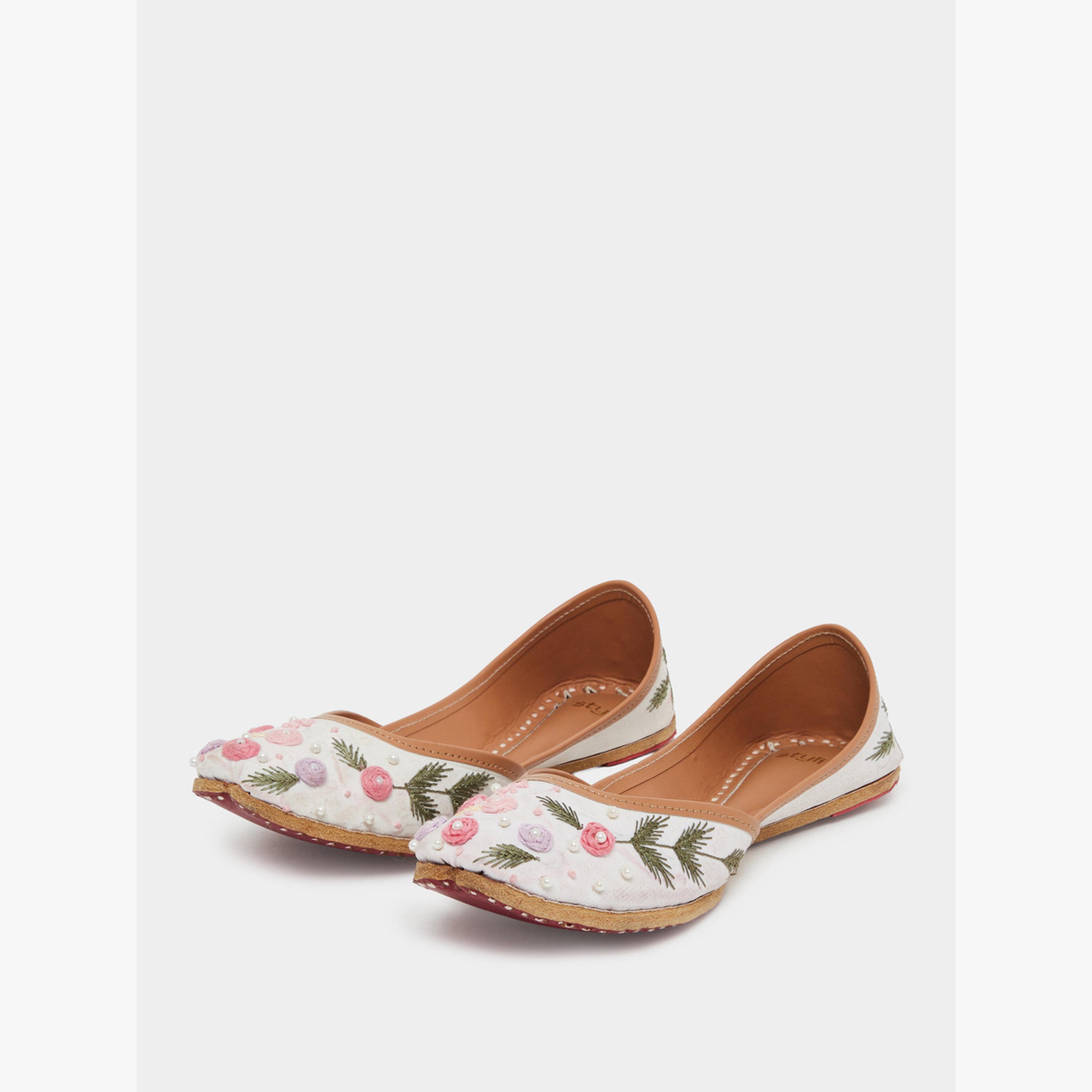 Styli Beige Embellished Juttis-women-shoes-ballerinas-image-1
