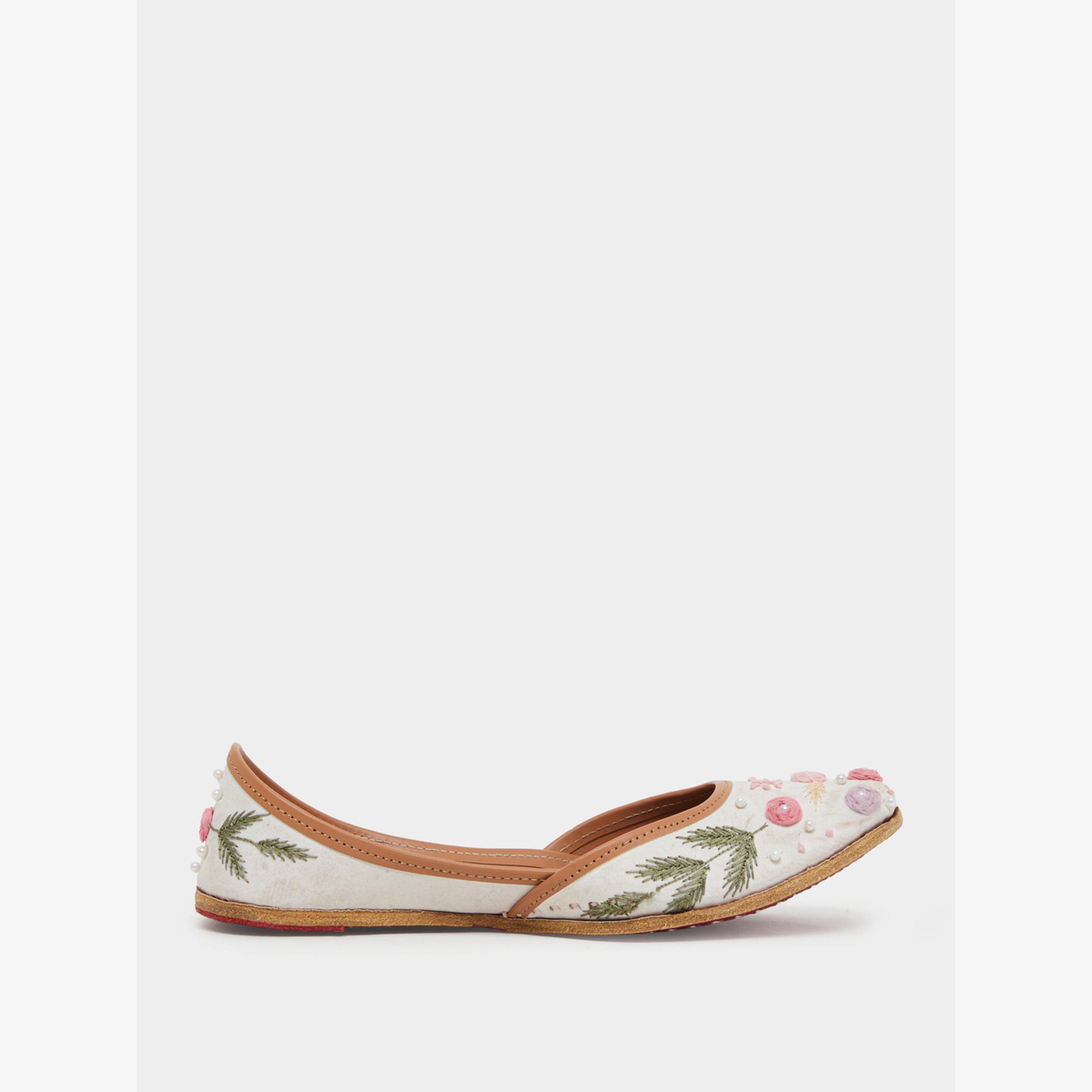 Styli Beige Embellished Juttis-women-shoes-ballerinas-image-2