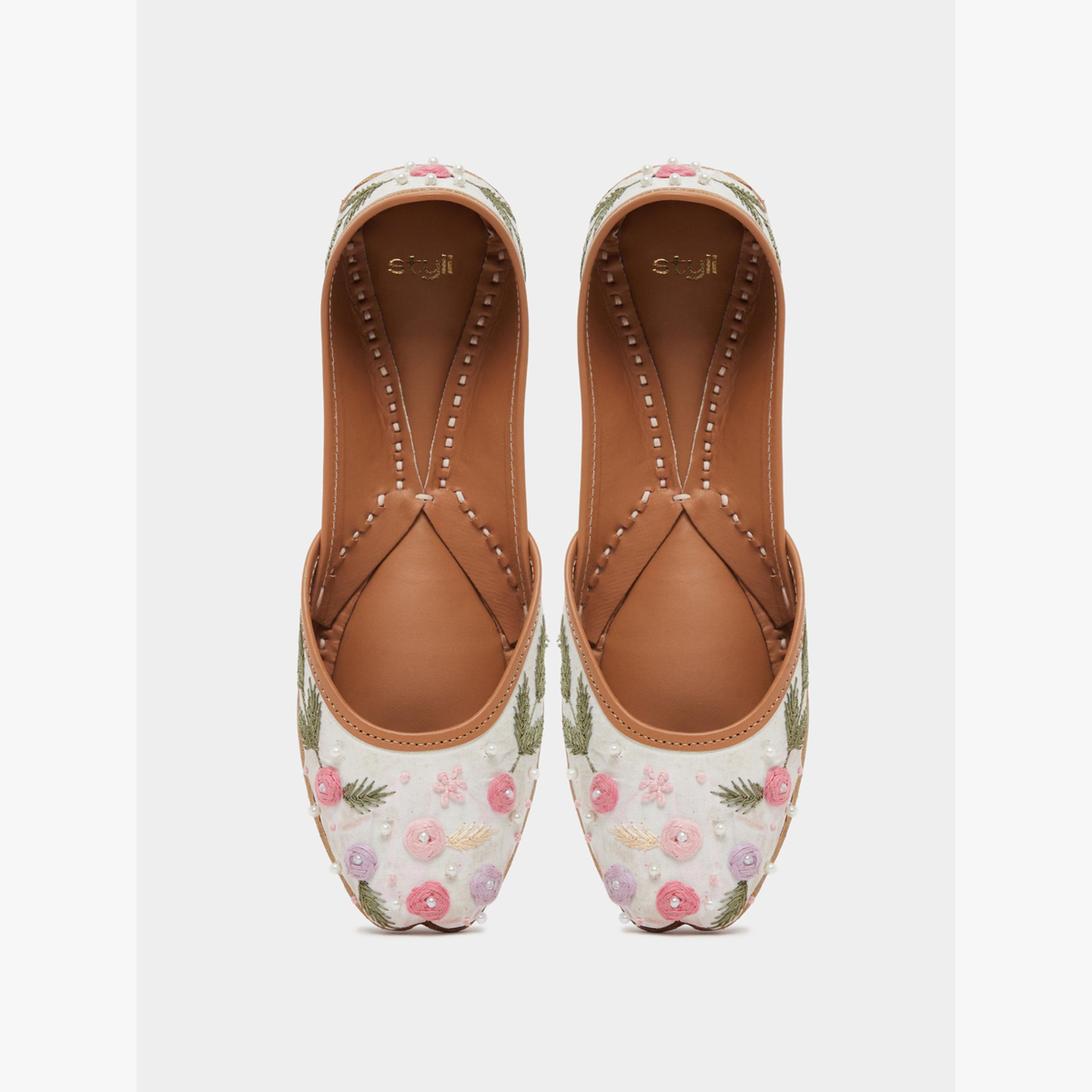 Styli Beige Embellished Juttis-women-shoes-ballerinas-image-3