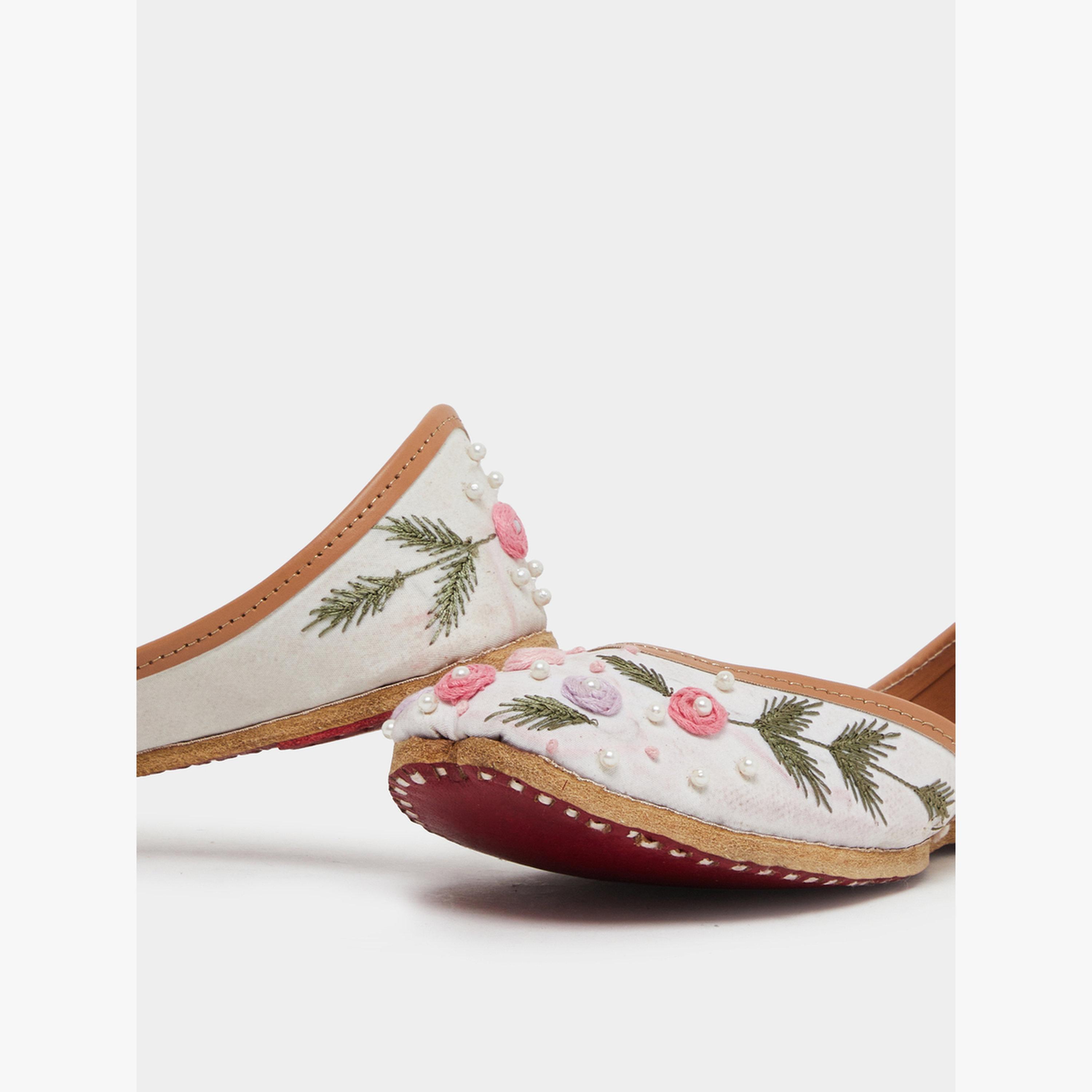 Styli Beige Embellished Juttis-women-shoes-ballerinas-image-4
