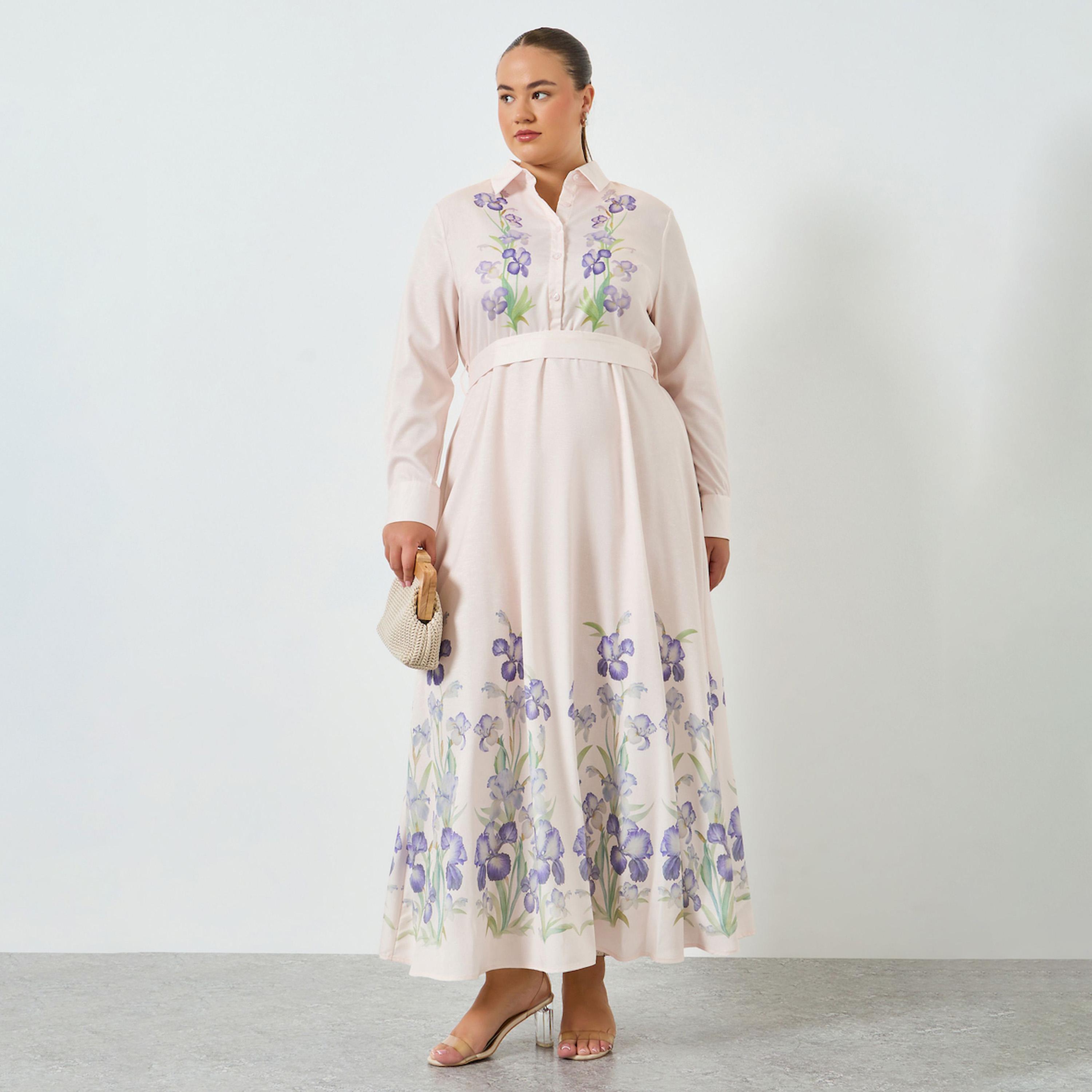 Styli Plus Size Pink Floral Print Maxi Dress-women-clothing-dresses-image-1