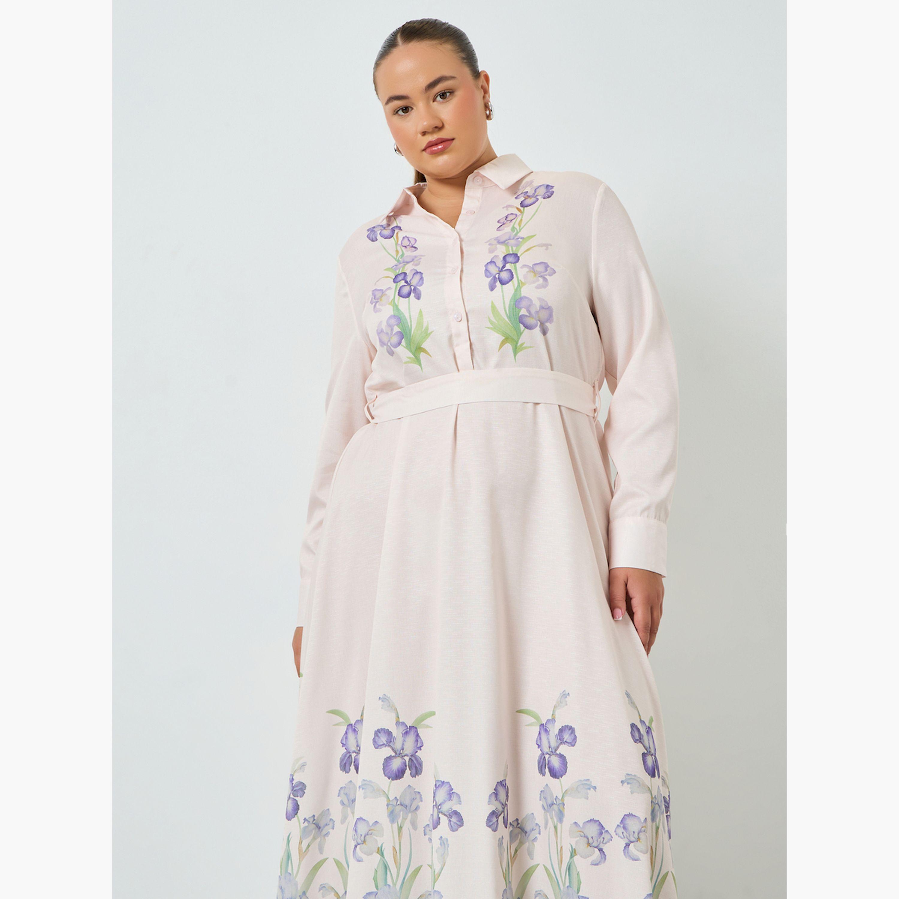 Styli Plus Size Pink Floral Print Maxi Dress-women-clothing-dresses-image-2
