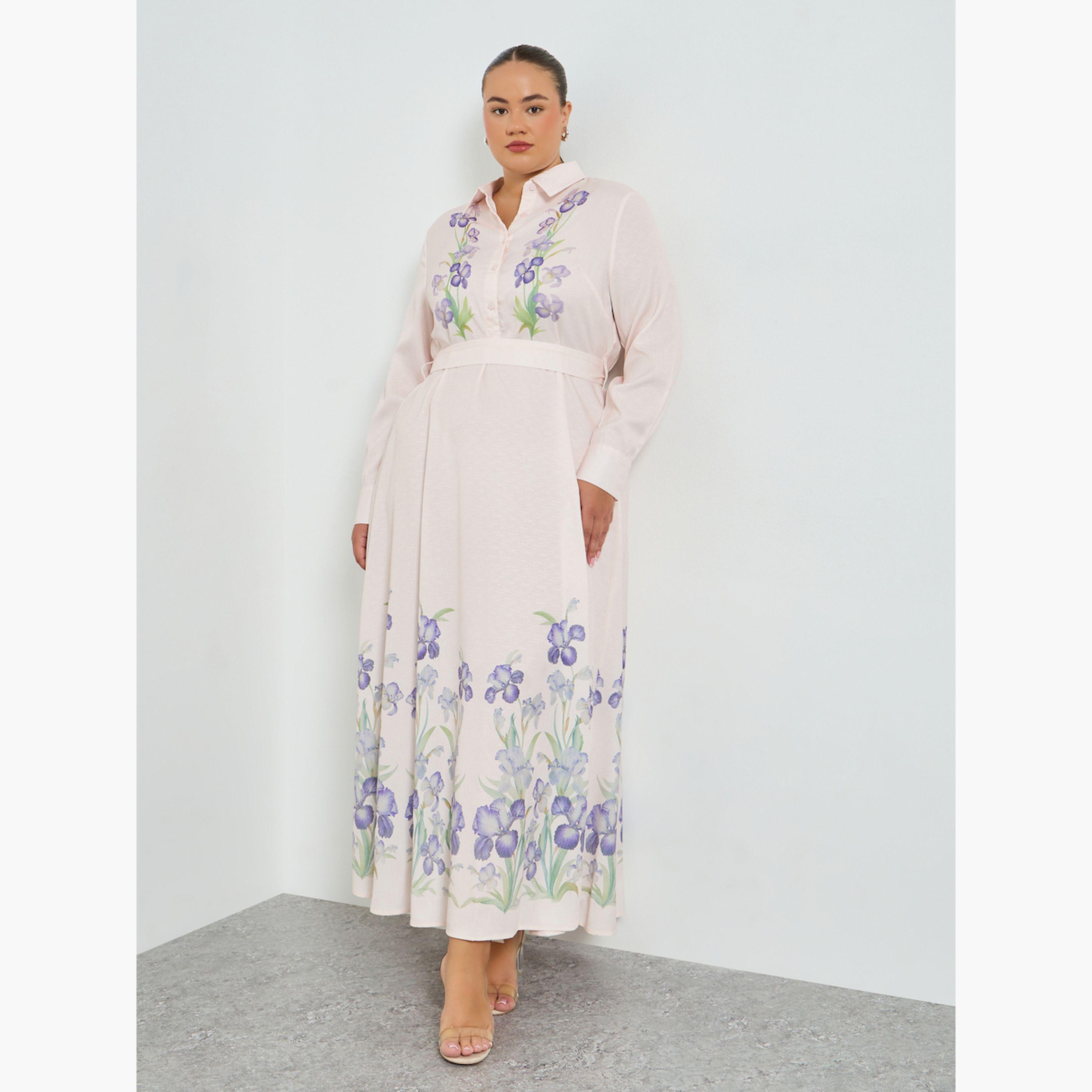 فستان طويل مقاس كبير بنقشة زهور-women-clothing-dresses-image-3