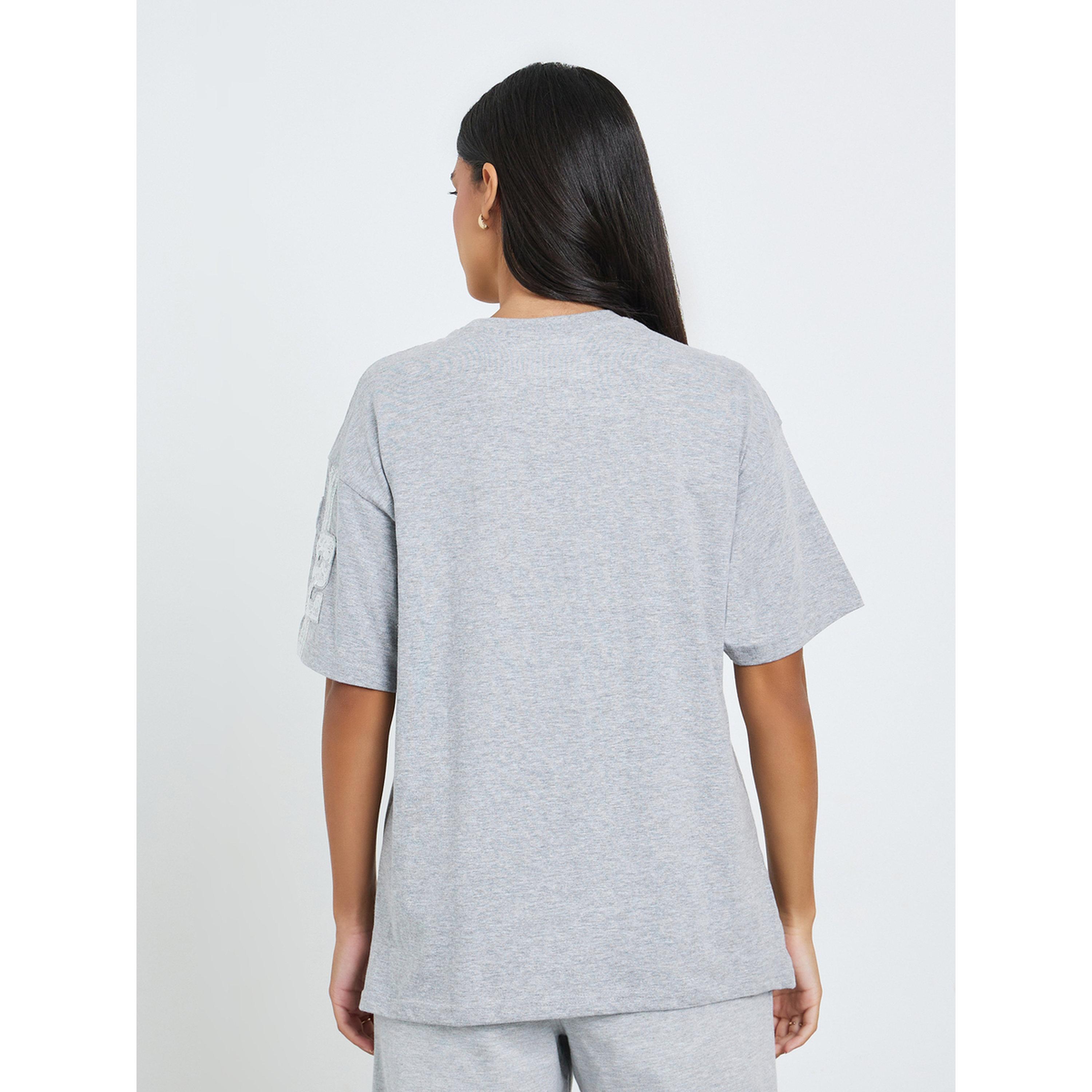 Styli Grey Oversized T-Shirt with Lace Number Detail-women-clothing-tshirts-image-3