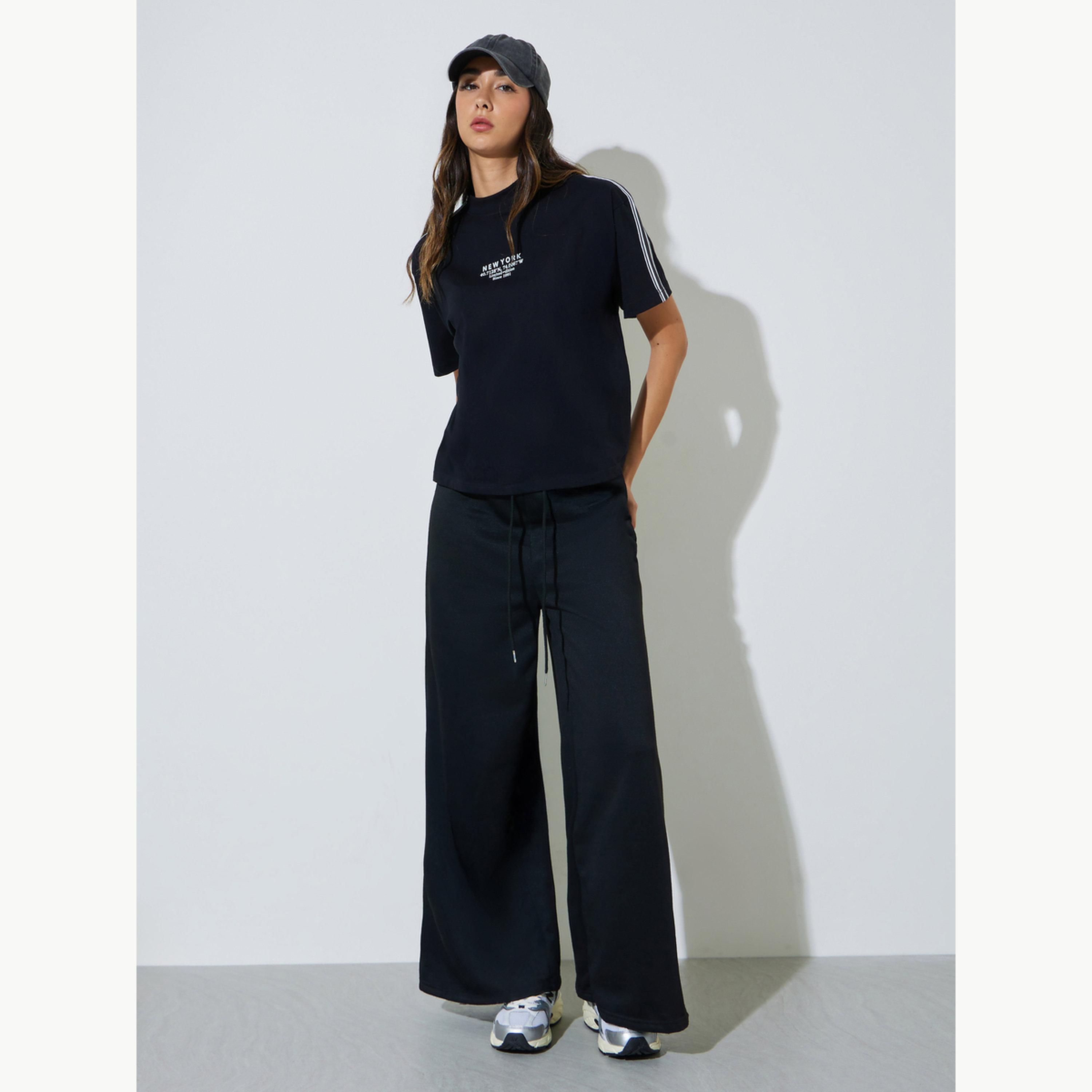 Styli Black Taping Detail Cotton Oversized T-Shirt-women-clothing-tshirts-image-2
