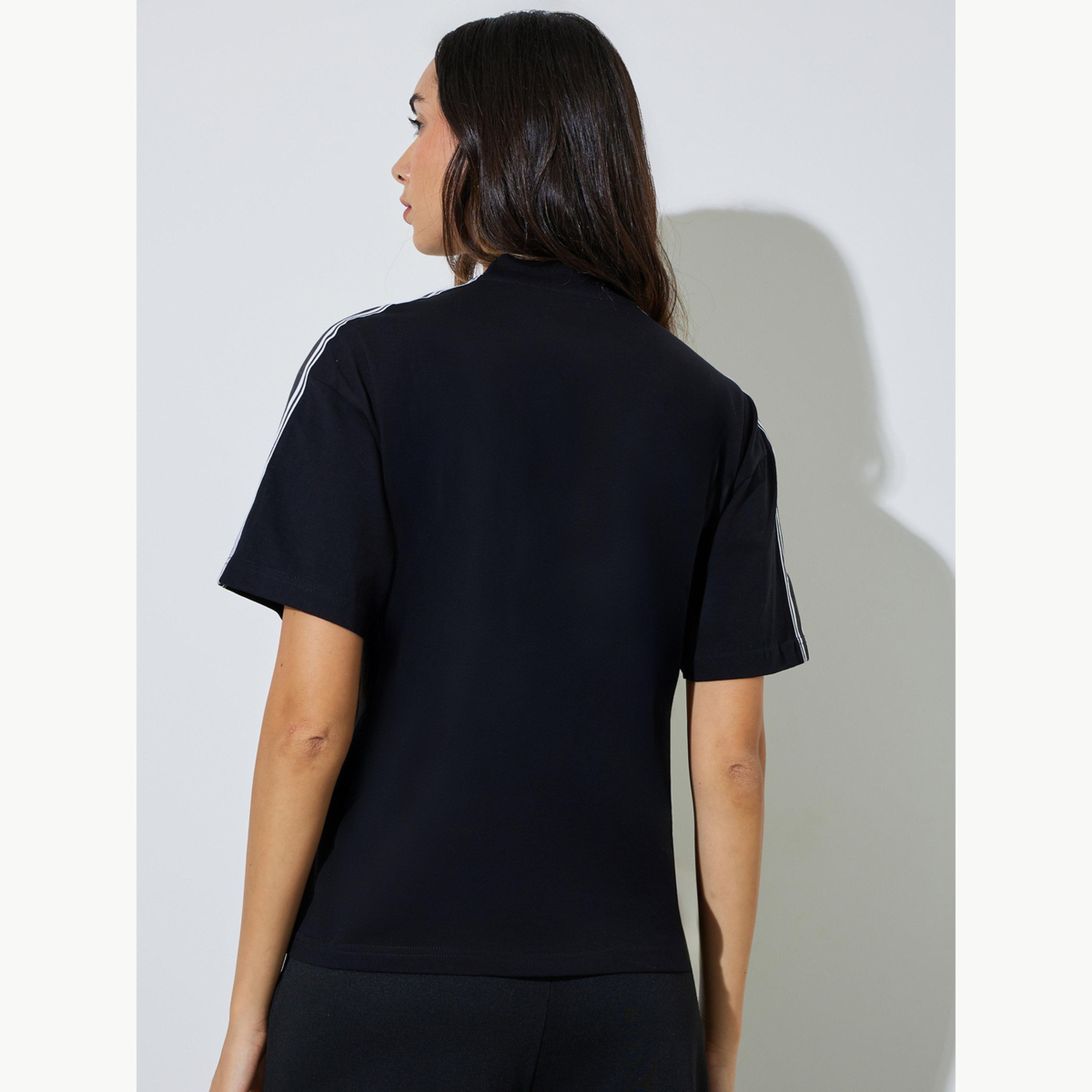 Styli Black Taping Detail Cotton Oversized T-Shirt-women-clothing-tshirts-image-4