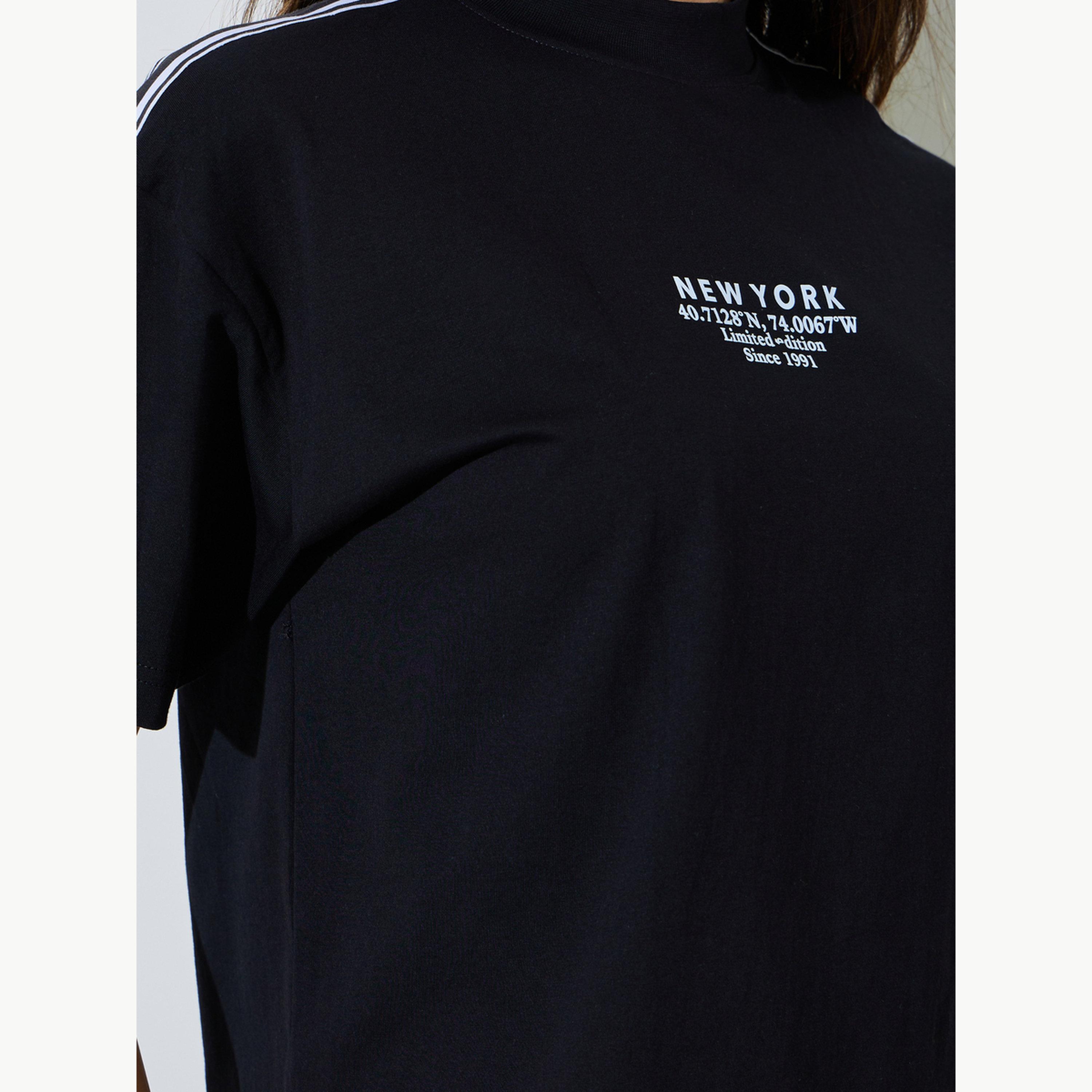 Styli Black Taping Detail Cotton Oversized T-Shirt-women-clothing-tshirts-image-5