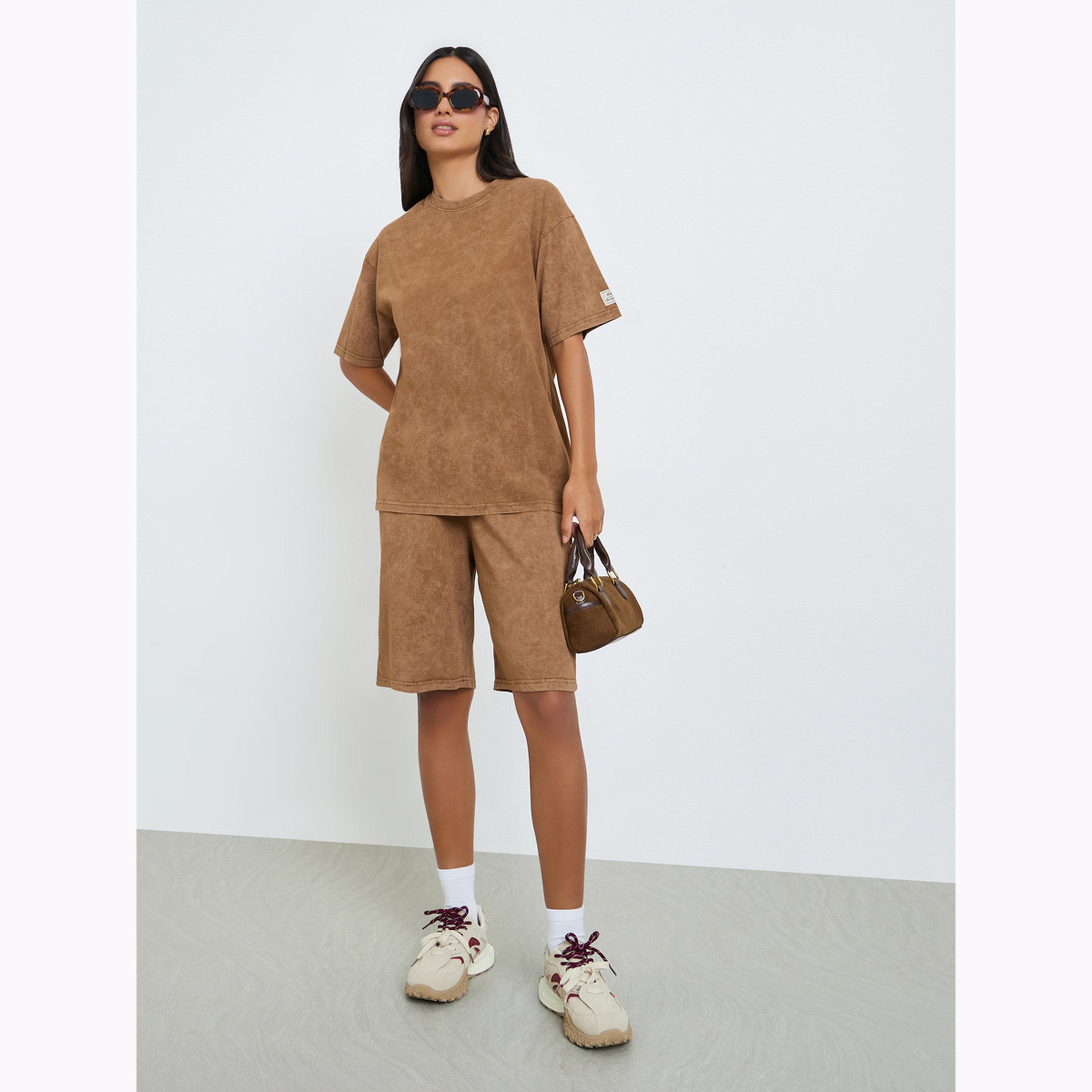 Styli Brown Acid Wash Oversized T-Shirt-women-clothing-tshirts-image-2