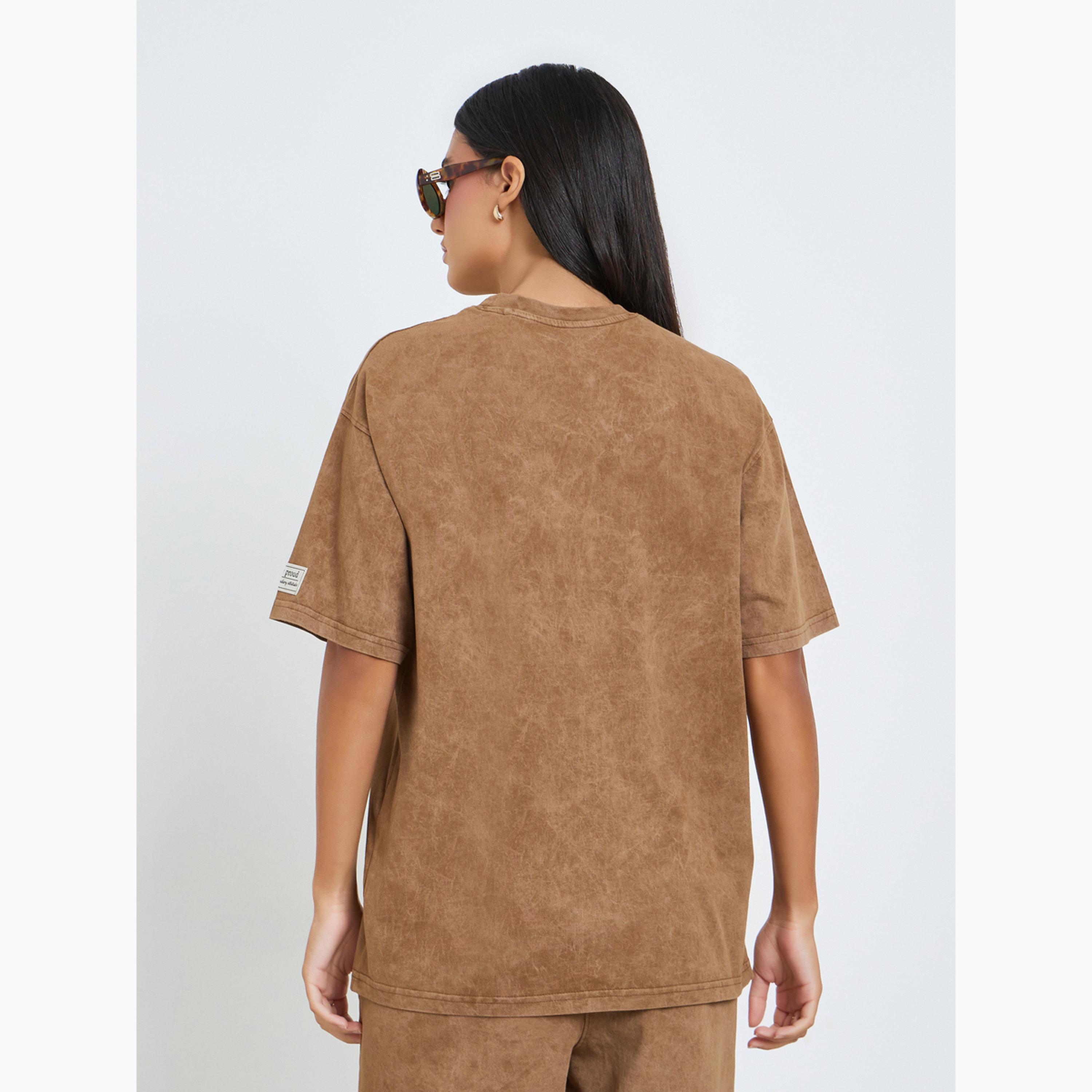 Styli Brown Acid Wash Oversized T-Shirt-women-clothing-tshirts-image-4