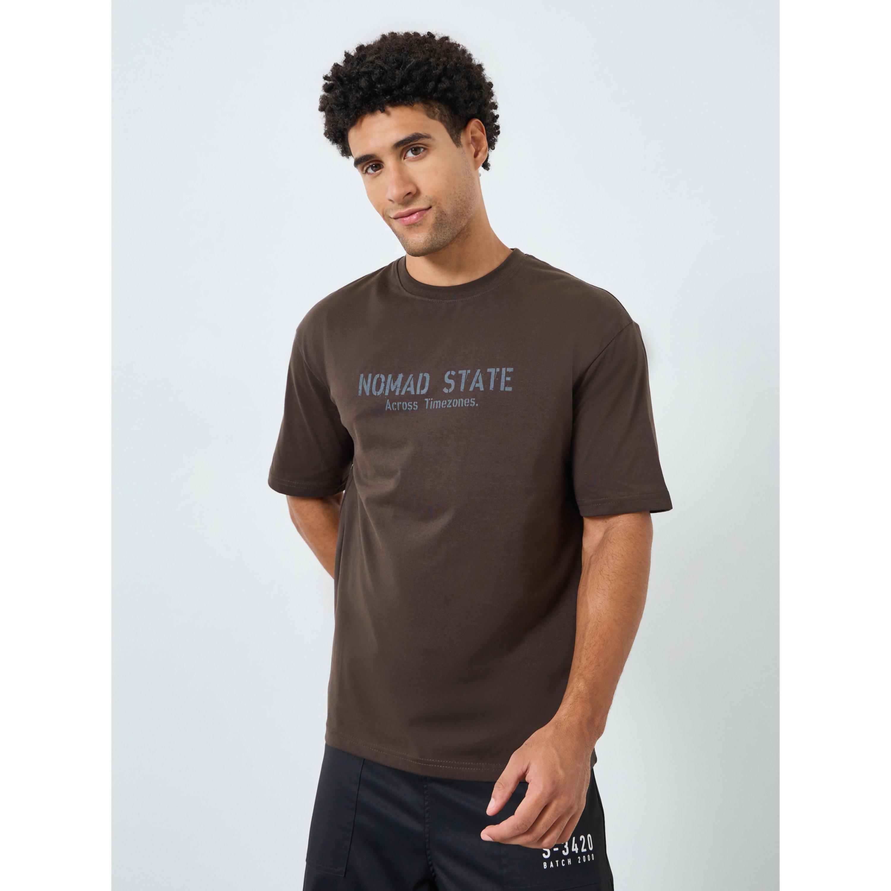Styli Men Brown Graphic Print Oversized T-Shirt-men-clothing-tshirtsandpolos-tshirts-image-1