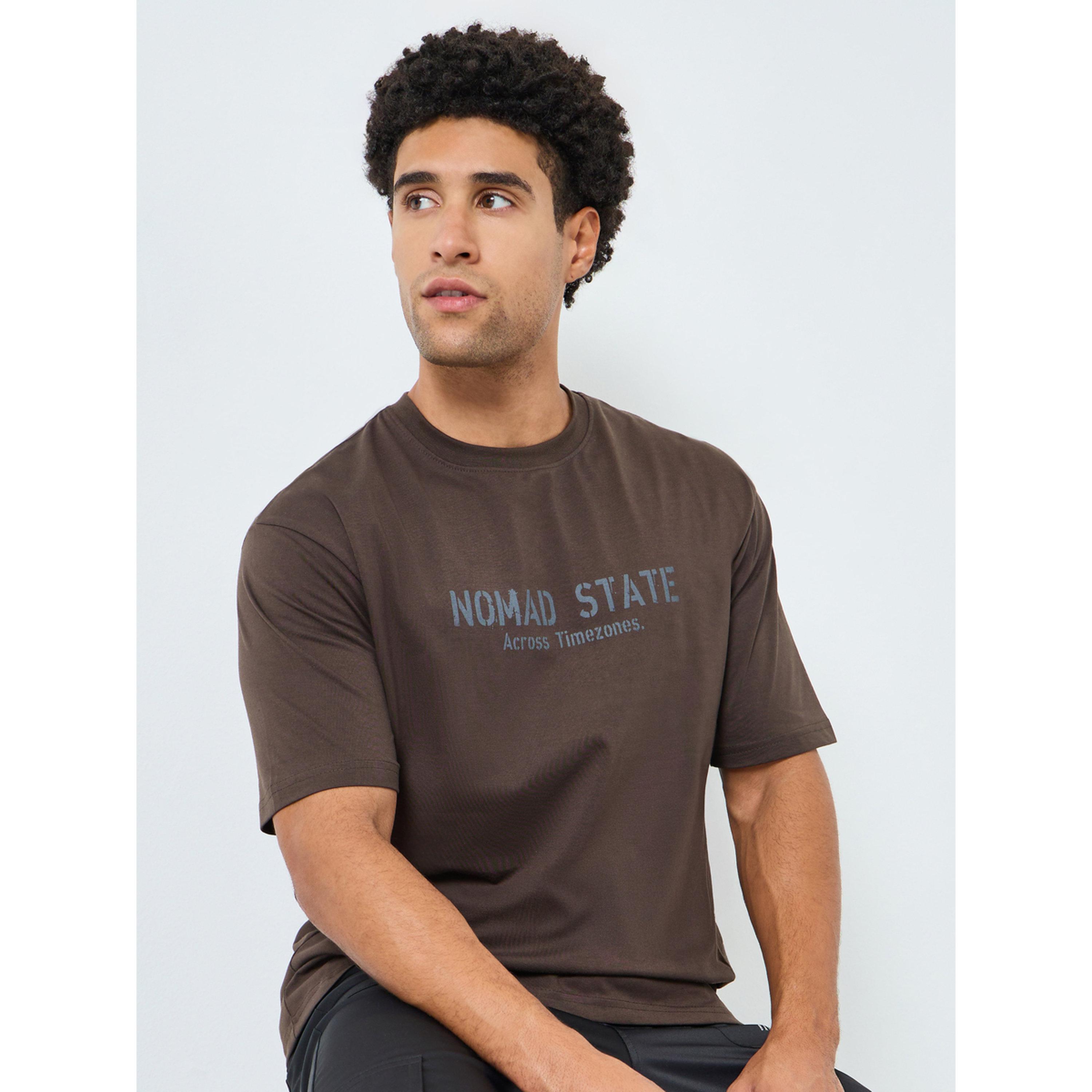 Styli Men Brown Graphic Print Oversized T-Shirt-men-clothing-tshirtsandpolos-tshirts-image-3