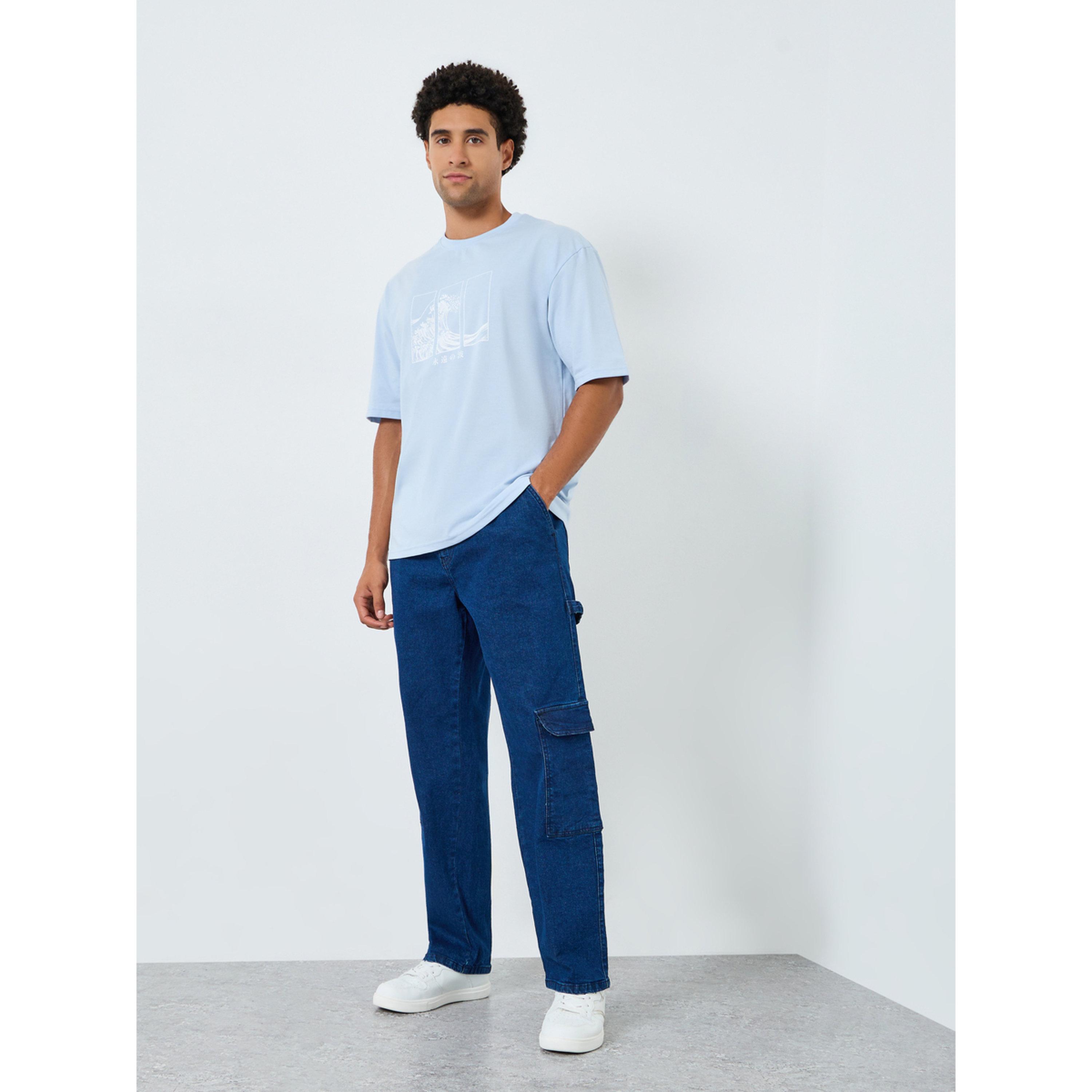 Styli Men Blue Graphic Print Oversized T-Shirt-men-clothing-tshirtsandpolos-tshirts-image-2