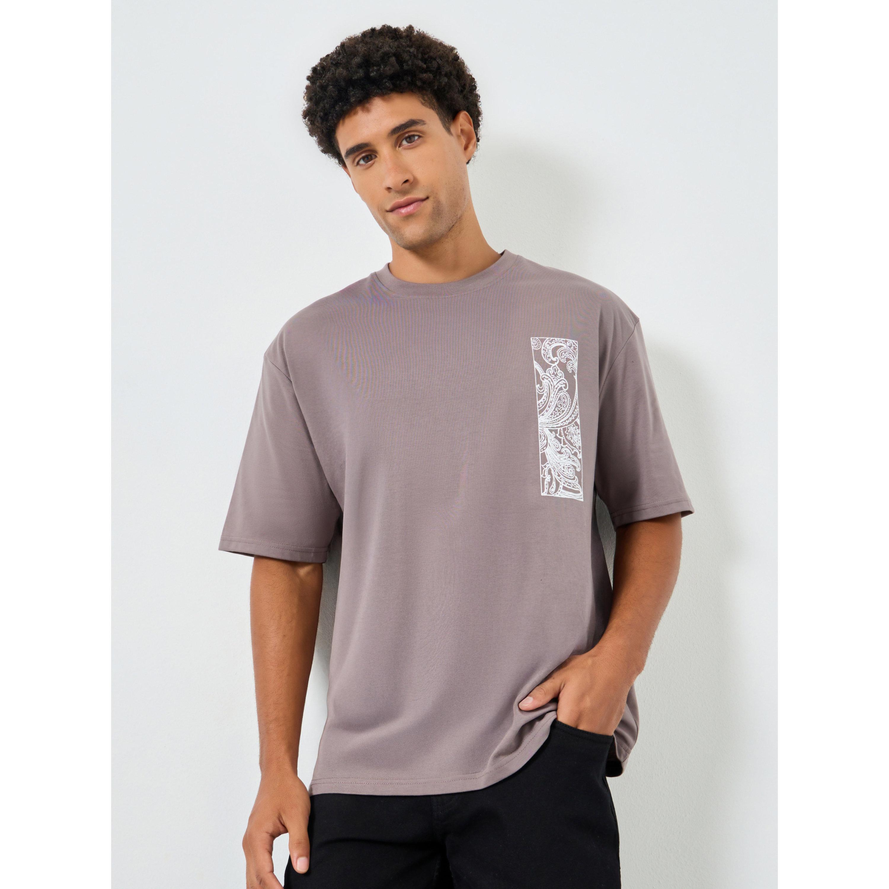 Styli Men Grey Graphic Print Oversized T-Shirt-men-clothing-tshirtsandpolos-tshirts-image-1