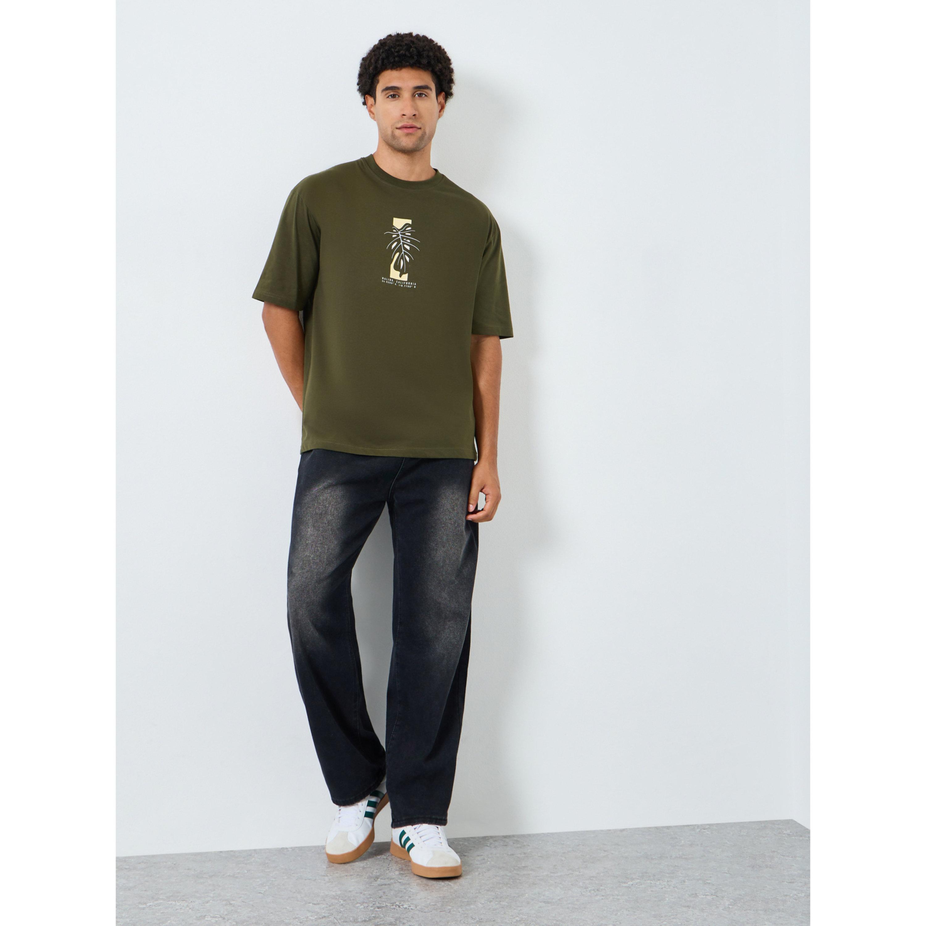 Styli Men Green Graphic Print Oversized T-Shirt-men-clothing-tshirtsandpolos-tshirts-image-2