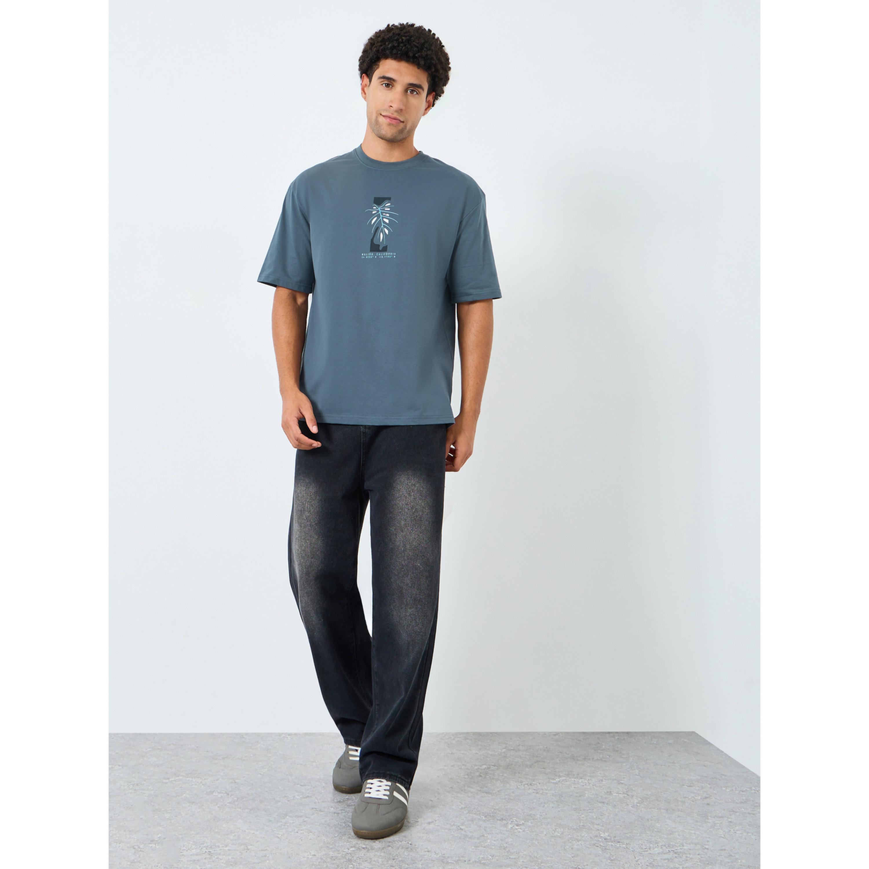 Styli Men Grey Graphic Print Oversized T-Shirt-men-clothing-tshirtsandpolos-tshirts-image-2