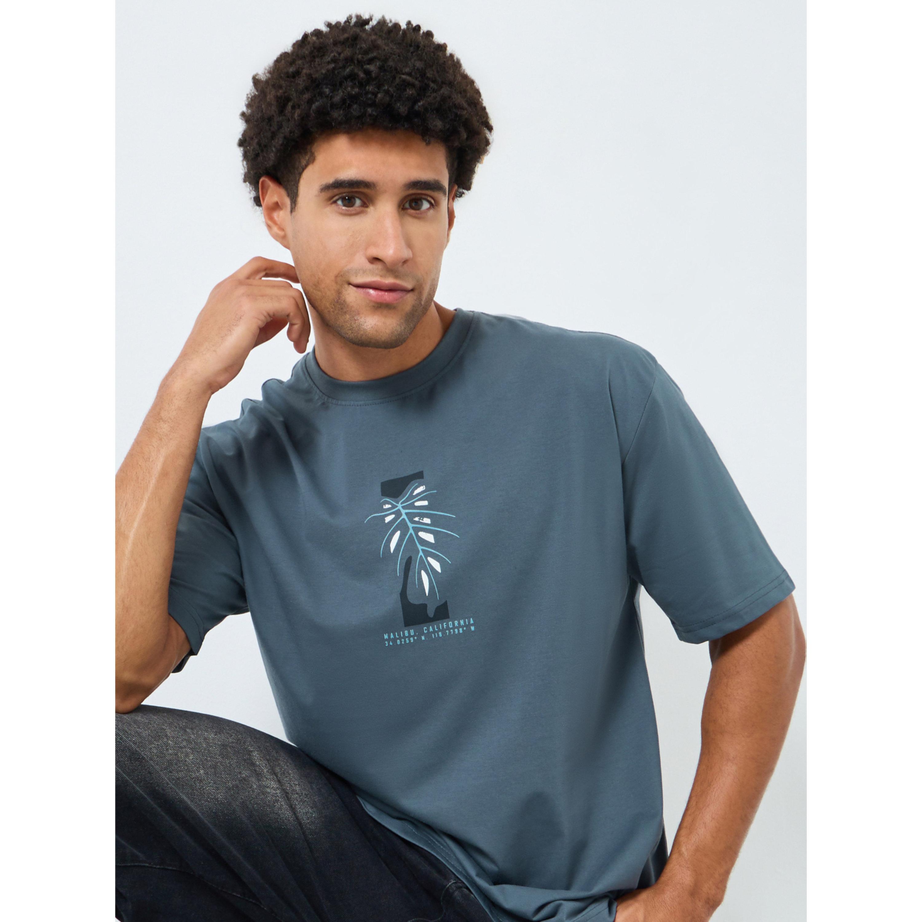 Styli Men Grey Graphic Print Oversized T-Shirt-men-clothing-tshirtsandpolos-tshirts-image-3