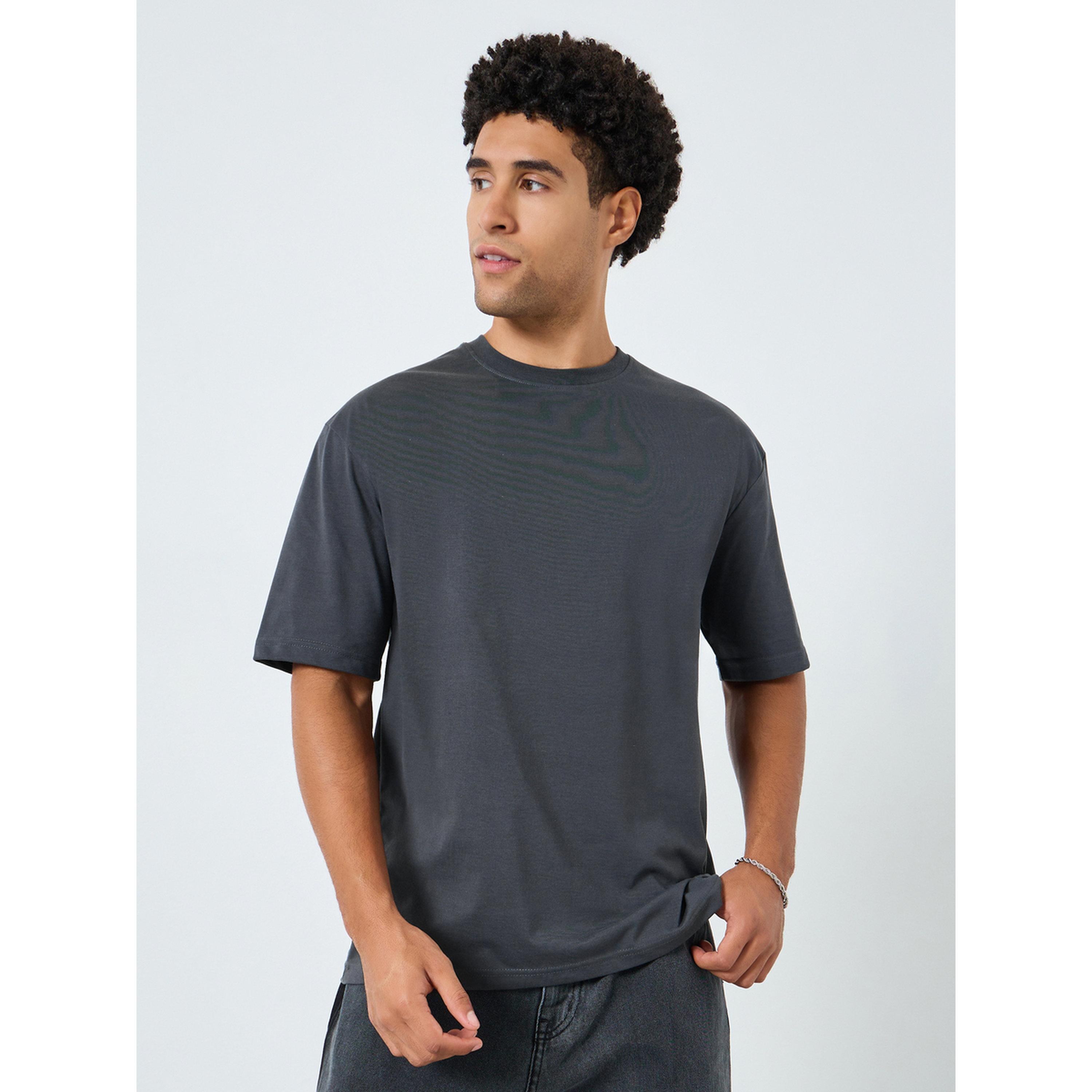 Styli Men Grey Oversized T-Shirt with Galaxy Print Back-men-clothing-tshirtsandpolos-tshirts-image-1