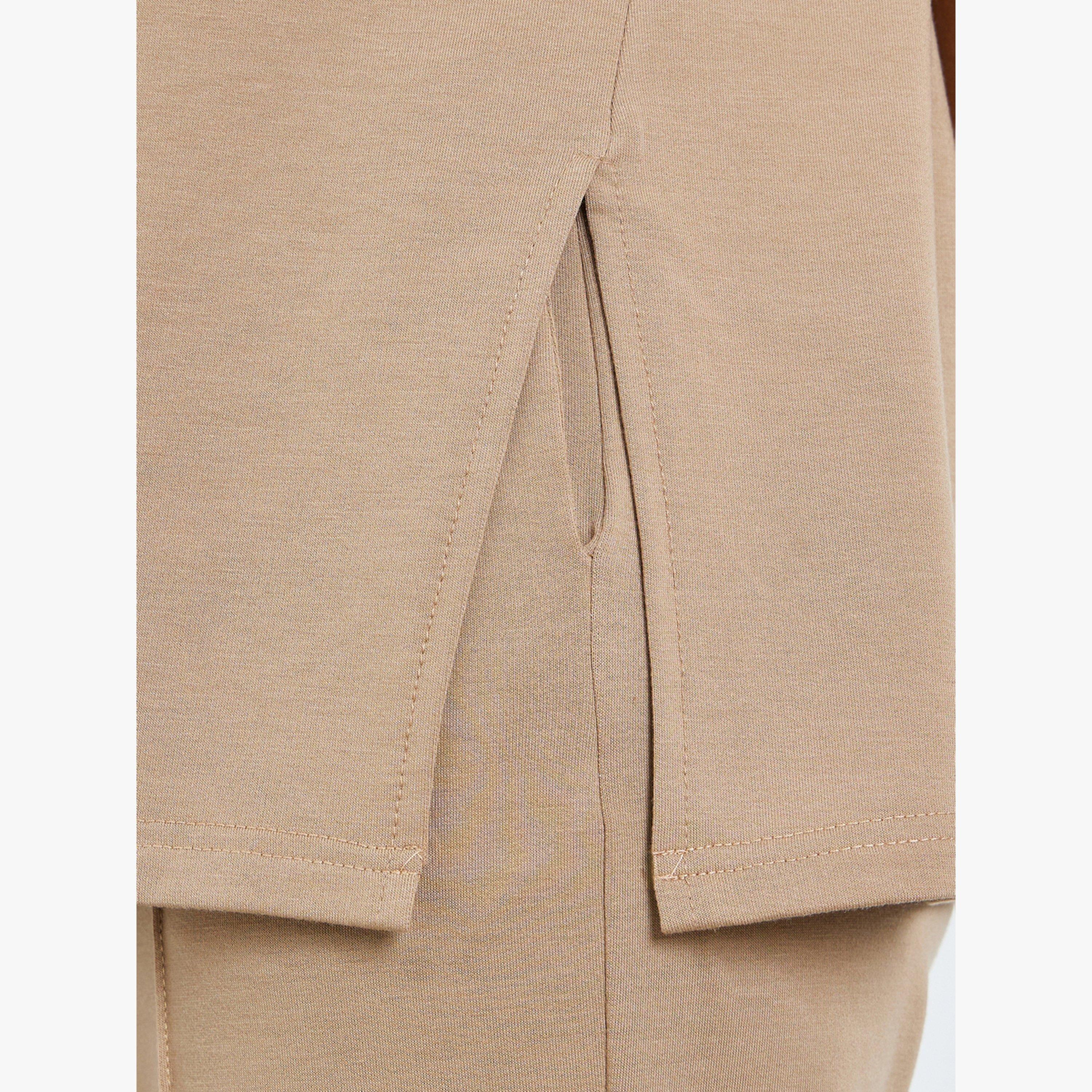 Styli Beige Oversized Terry T-Shirt with Side Slits-women-clothing-tshirts-image-5