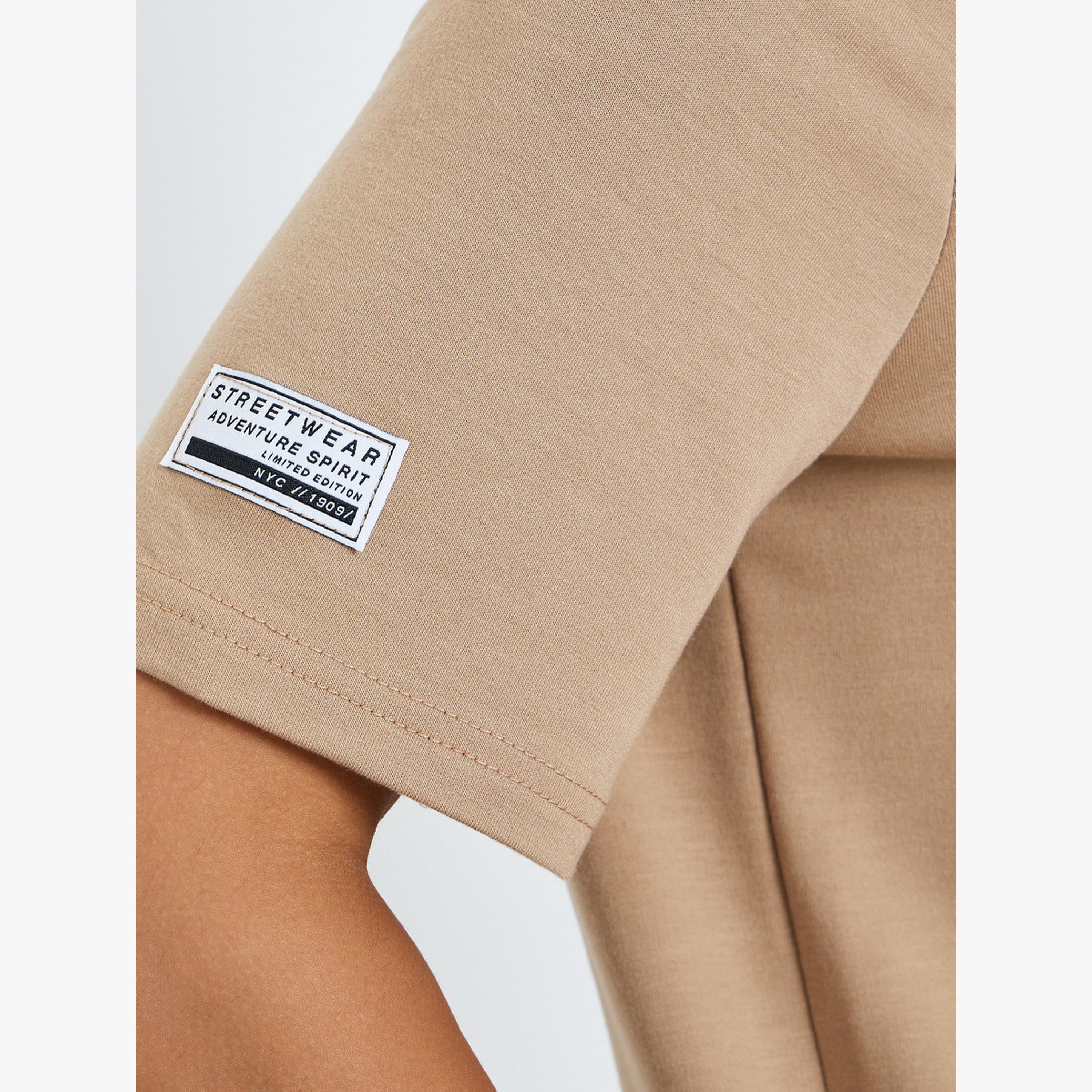 Styli Beige Oversized Terry T-Shirt with Side Slits-women-clothing-tshirts-image-6
