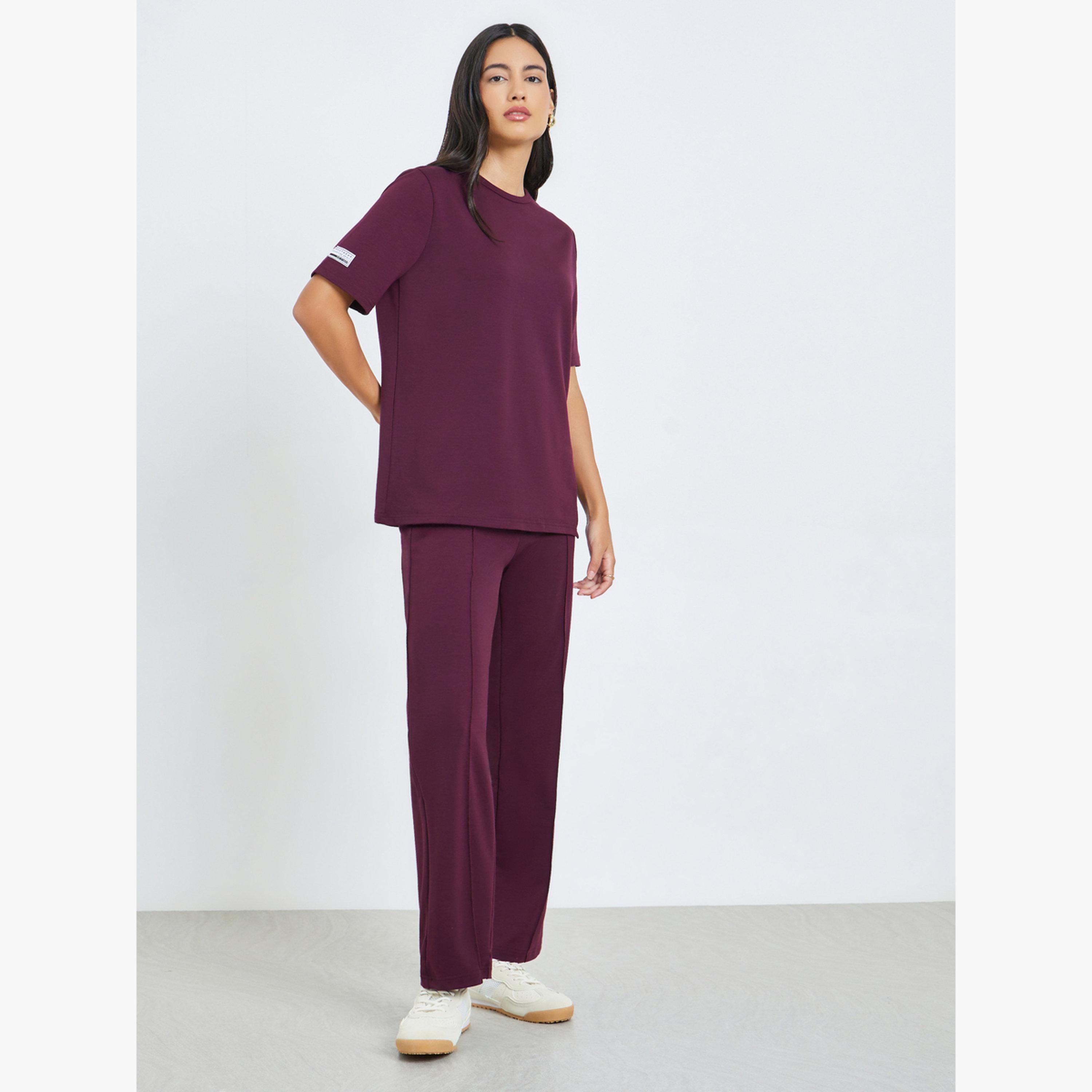 Styli Burgundy Short Sleeve Oversized T-Shirt-women-clothing-tshirts-image-2